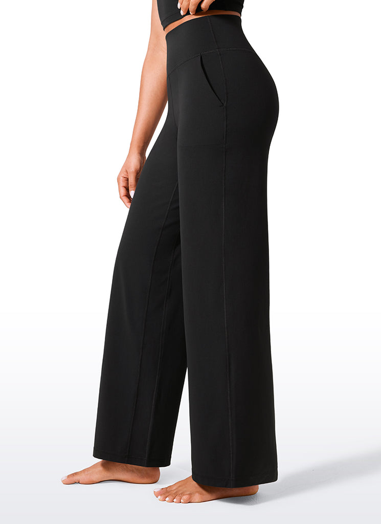 CRZ YOGA Pantalones de Cintura Alta y Pierna Ancha con Bolsillos Negro