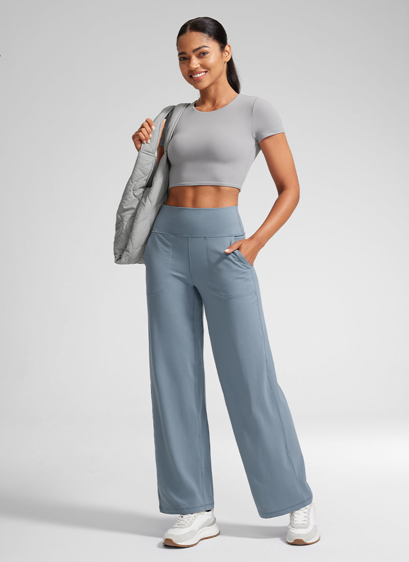 CRZ YOGA Pantalones Butterlift Cintura Alta Pierna Ancha 31 pulg. Azul Belga