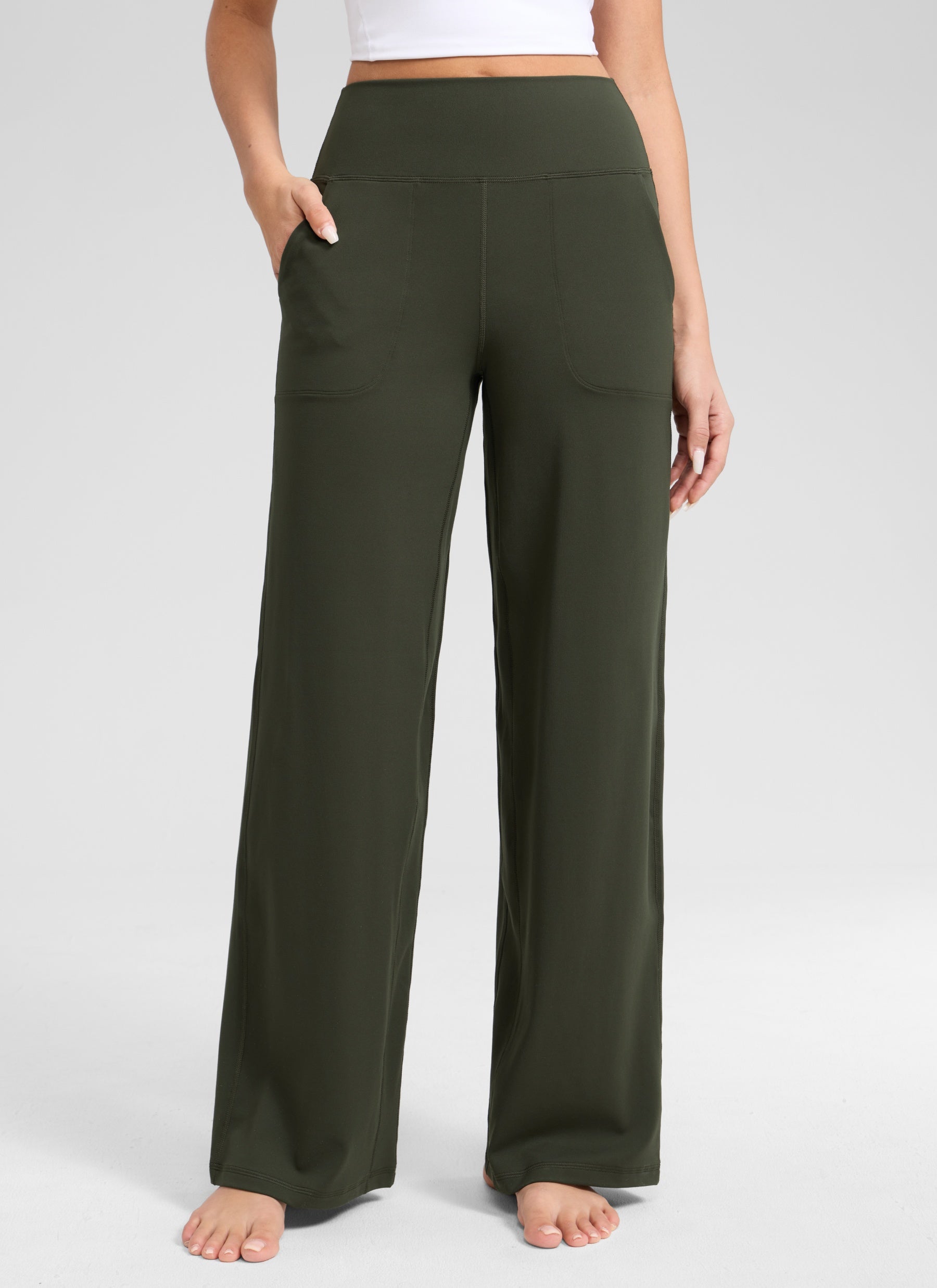 CRZ YOGA Pantalones Butterlift Cintura Alta Pierna Ancha 31 pulg. Verde Oliva