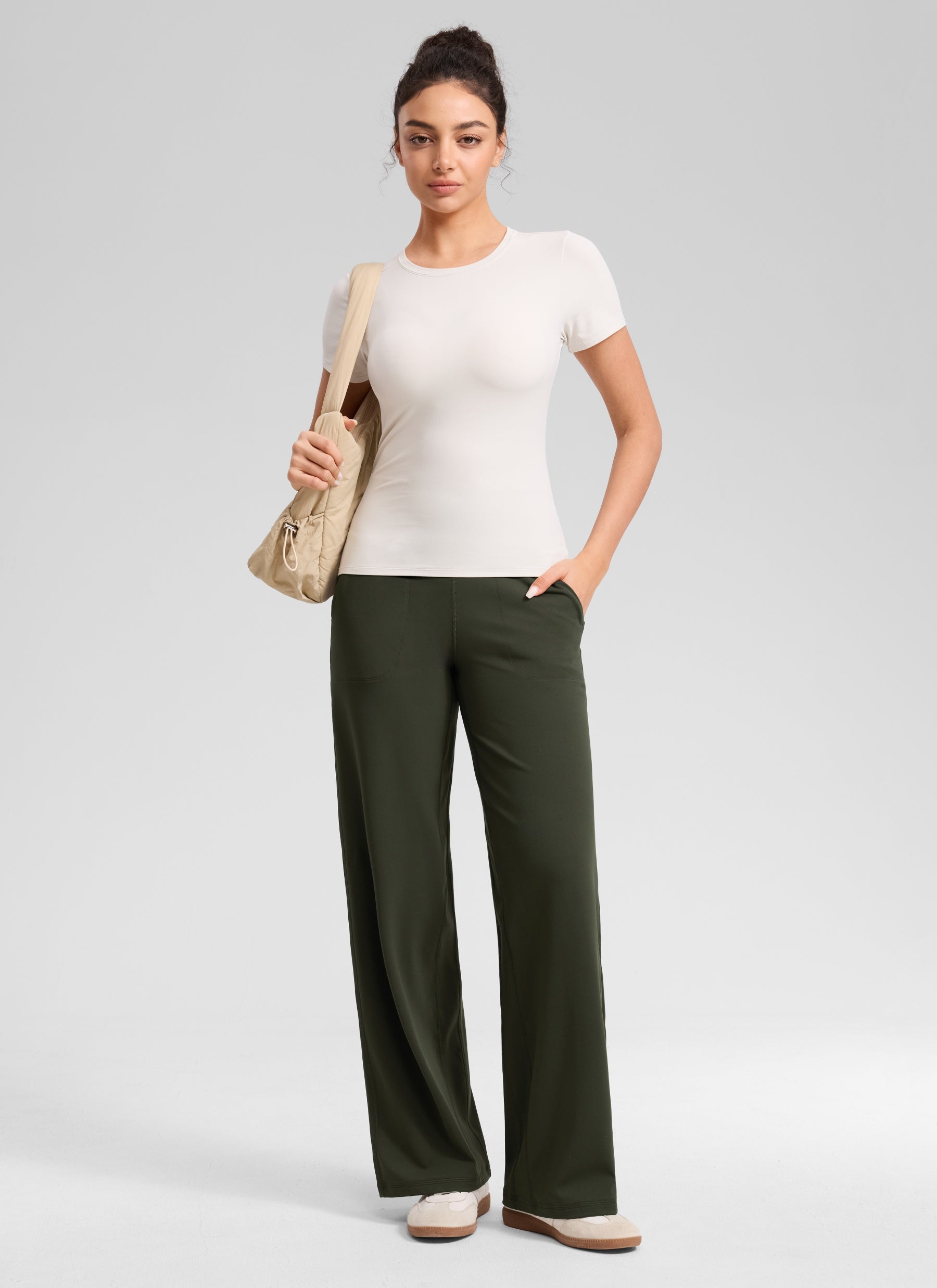 CRZ YOGA Pantalones Butterlift Cintura Alta Pierna Ancha 31 pulg. Verde Oliva