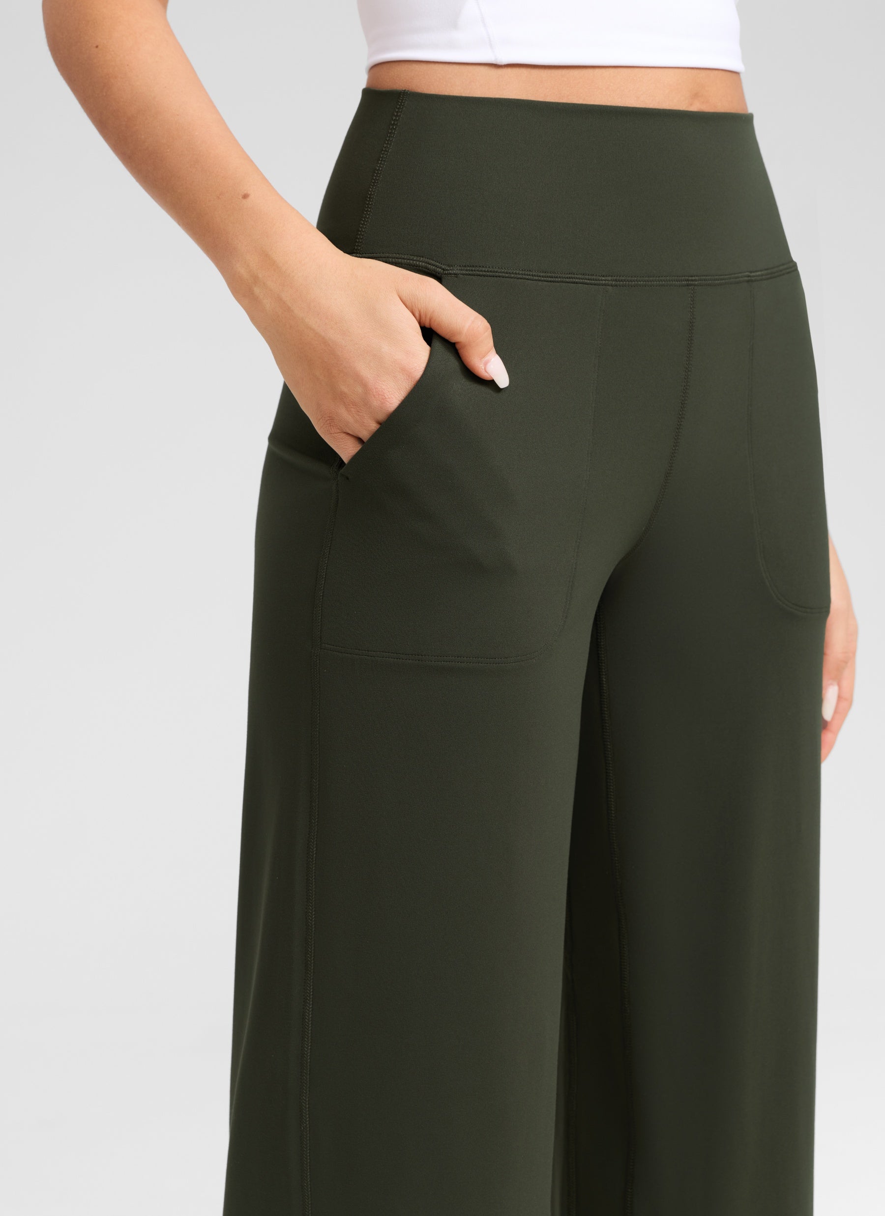 CRZ YOGA Pantalones Butterlift Cintura Alta Pierna Ancha 31 pulg. Verde Oliva