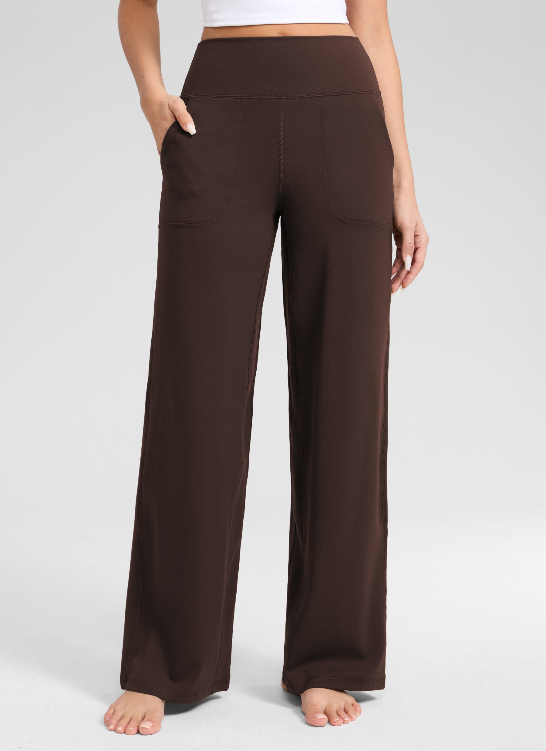 CRZ YOGA Pantalones Butterlift Cintura Alta Pierna Ancha 31 pulg. Marrón Fudge Caliente