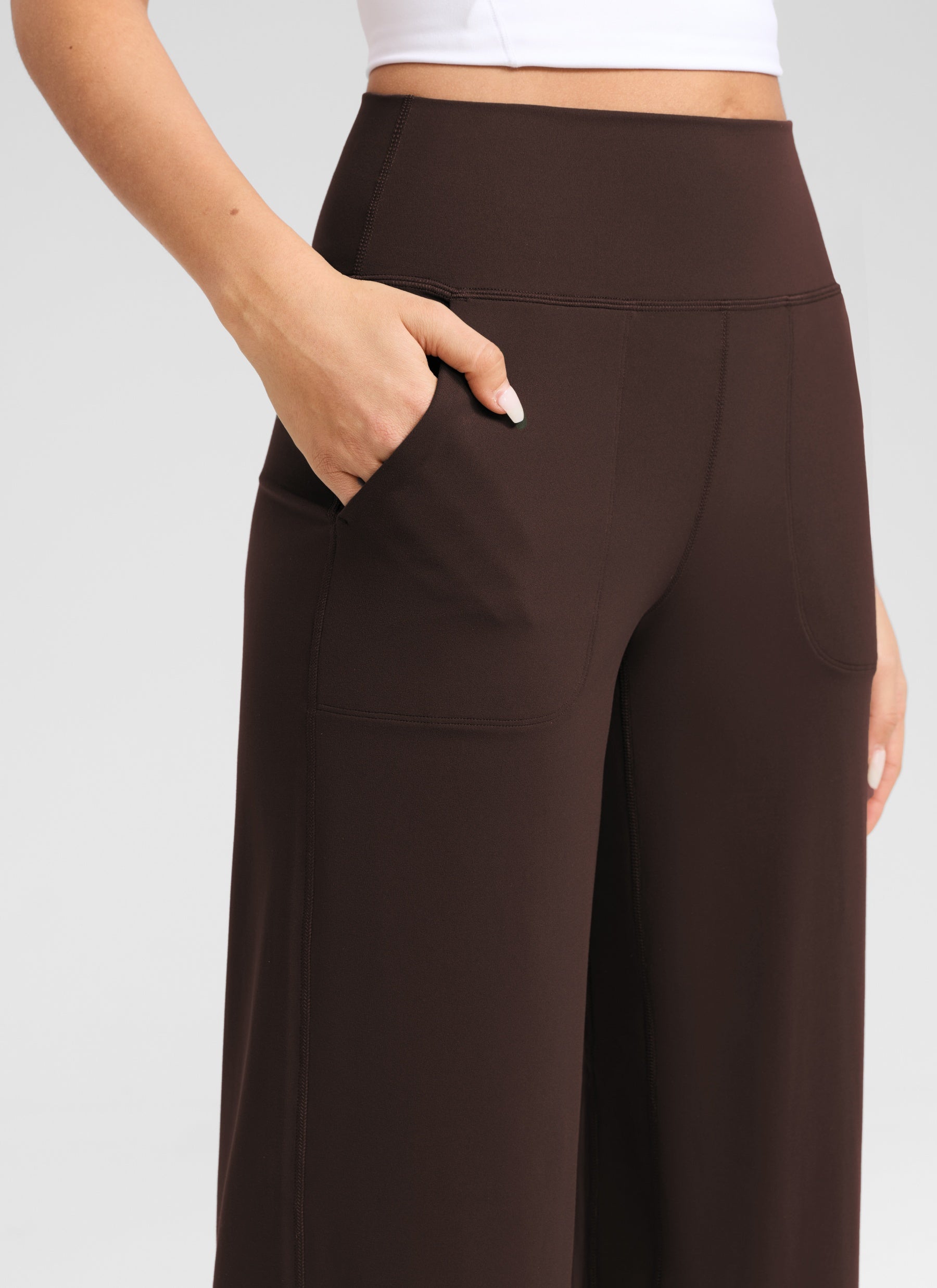 CRZ YOGA Pantalones Butterlift Cintura Alta Pierna Ancha 31 pulg. Marrón Fudge Caliente