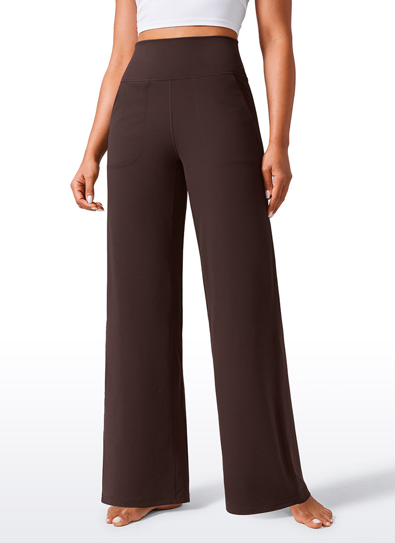 CRZ YOGA Pantalones Butterlift Cintura Alta Pierna Ancha 33 pulg. Marrón Fudge Caliente