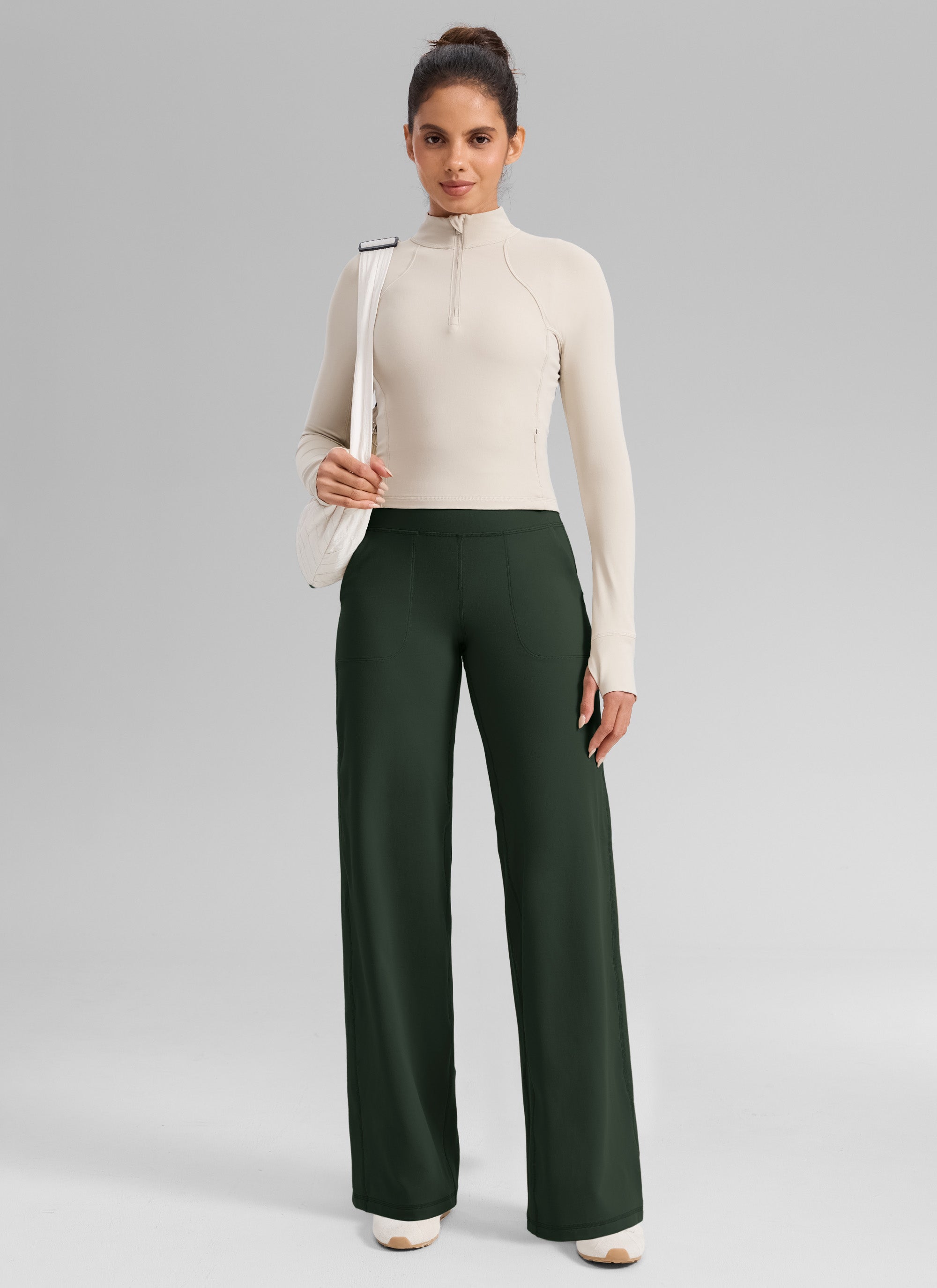 CRZ YOGA Pantalones Butterlift Cintura Alta Pierna Ancha 33 pulg. Leyenda Verde
