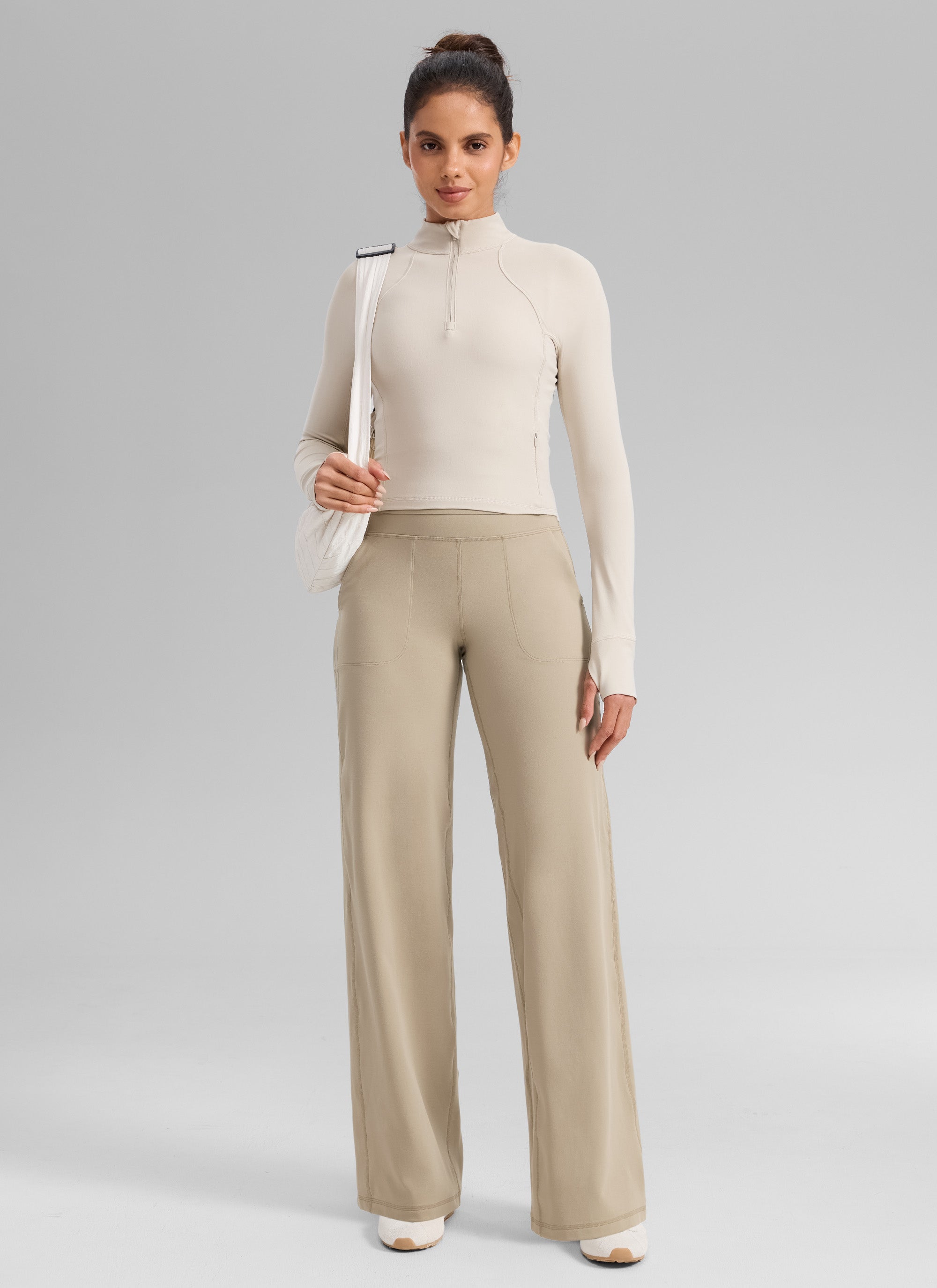 CRZ YOGA Pantalones Butterlift Cintura Alta Pierna Ancha 33 pulg. Roble