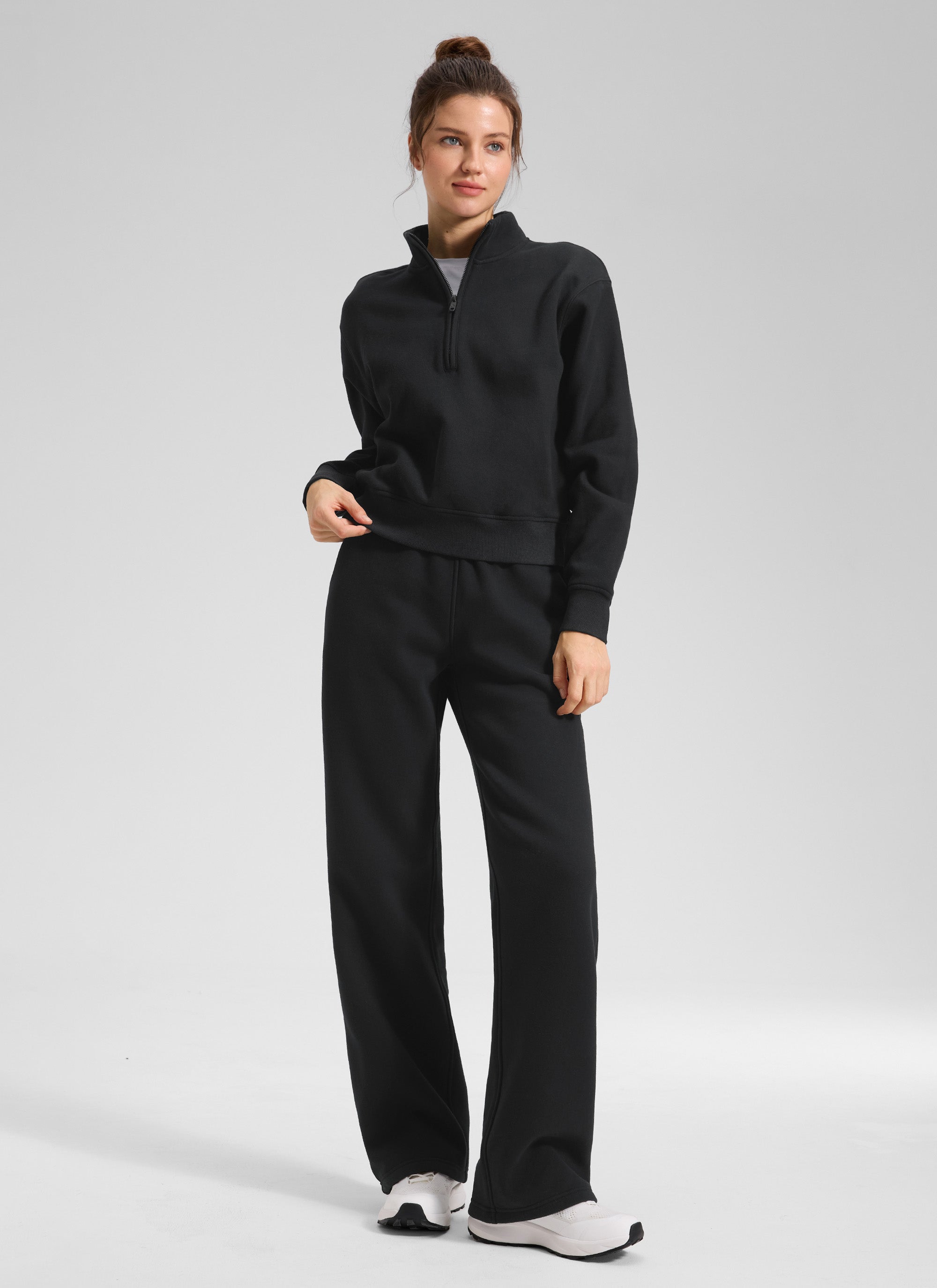 Pantalón recto casual de felpa de algodón para mujer CRZ YOGA 32 pulg. Negro