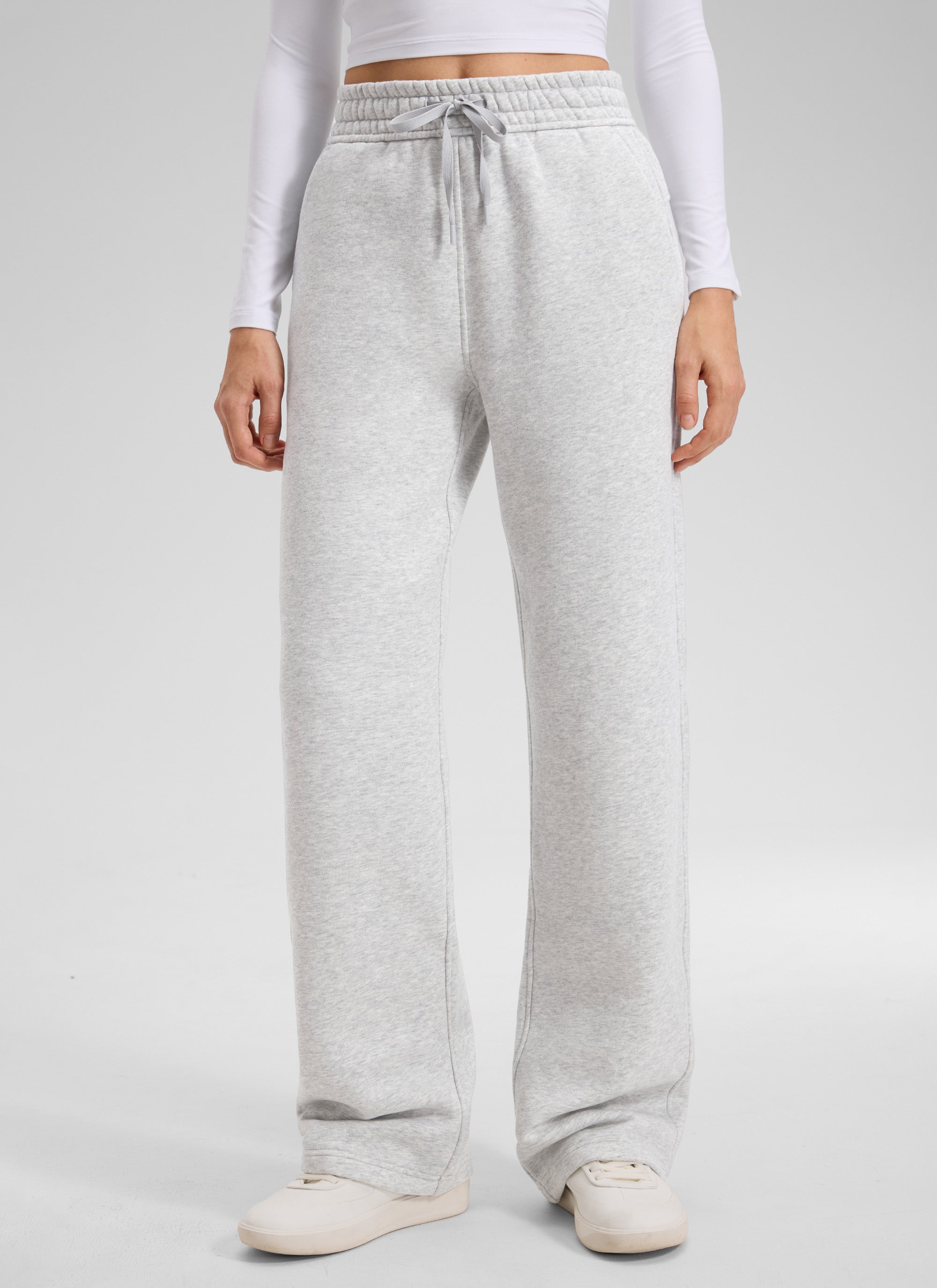 Pantalón recto casual de felpa de algodón para mujer CRZ YOGA 32 pulg. Gris paloma veteado