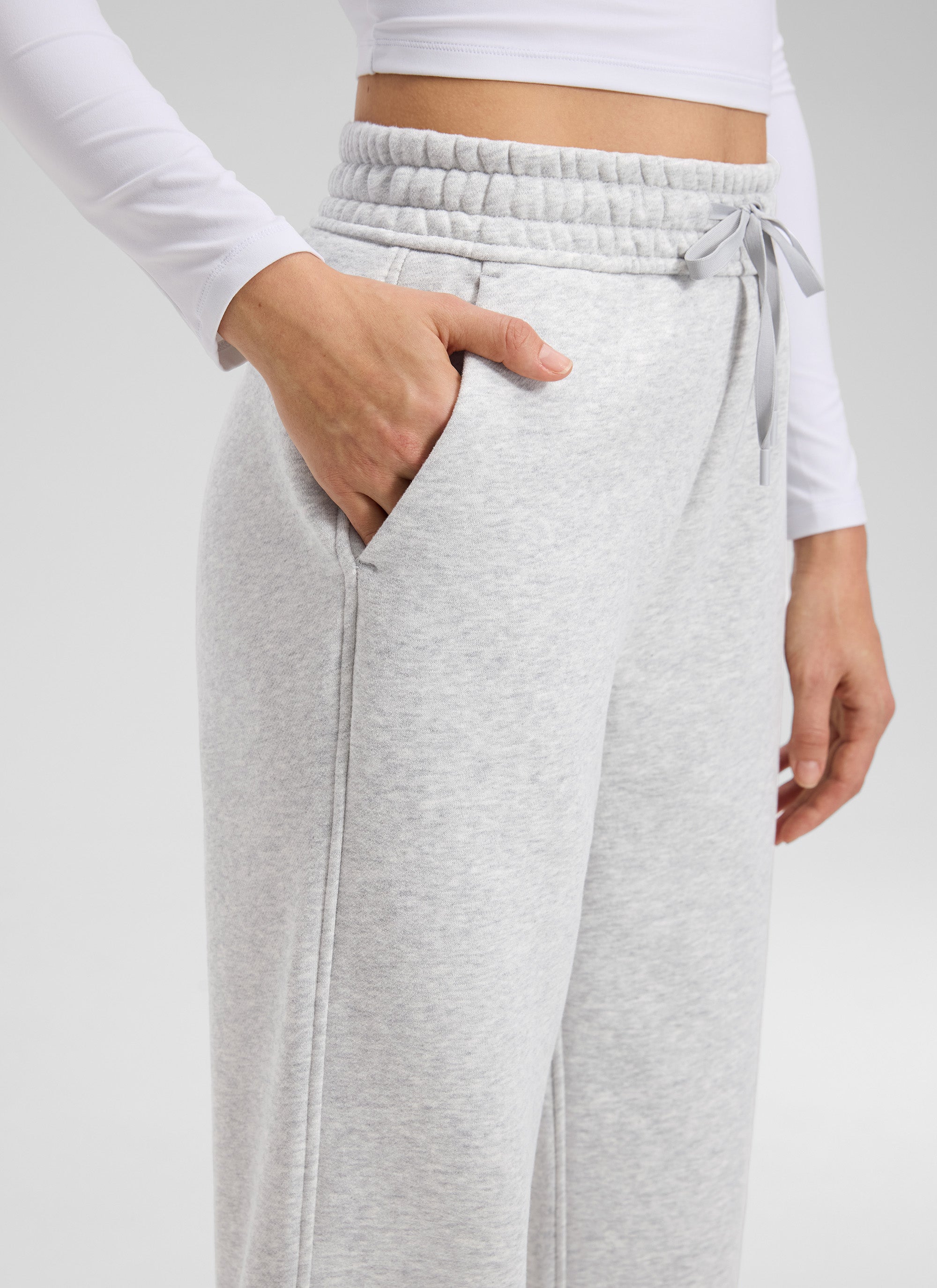 Pantalón recto casual de felpa de algodón para mujer CRZ YOGA 32 pulg. Gris paloma veteado