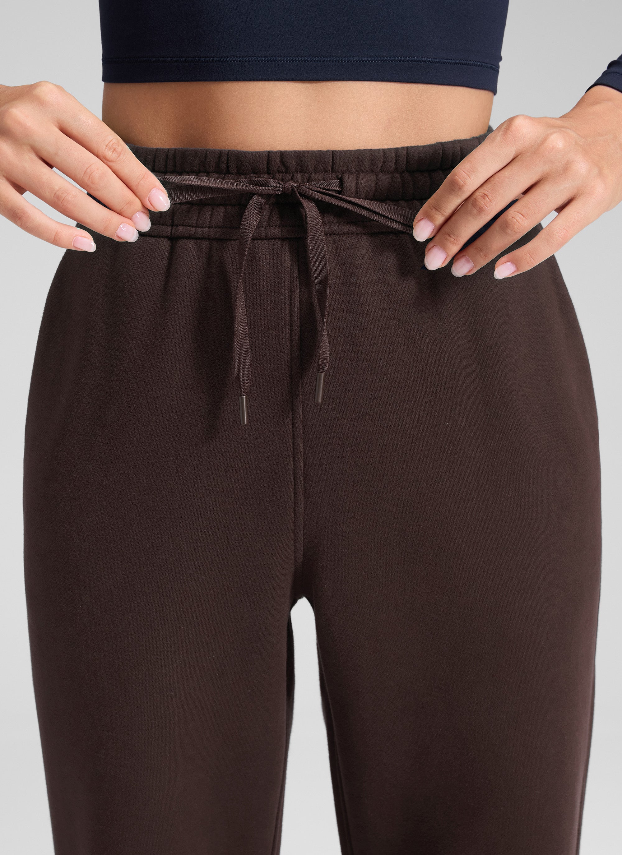Pantalón recto casual de felpa de algodón para mujer CRZ YOGA 32 pulg. Marrón Fudge Caliente