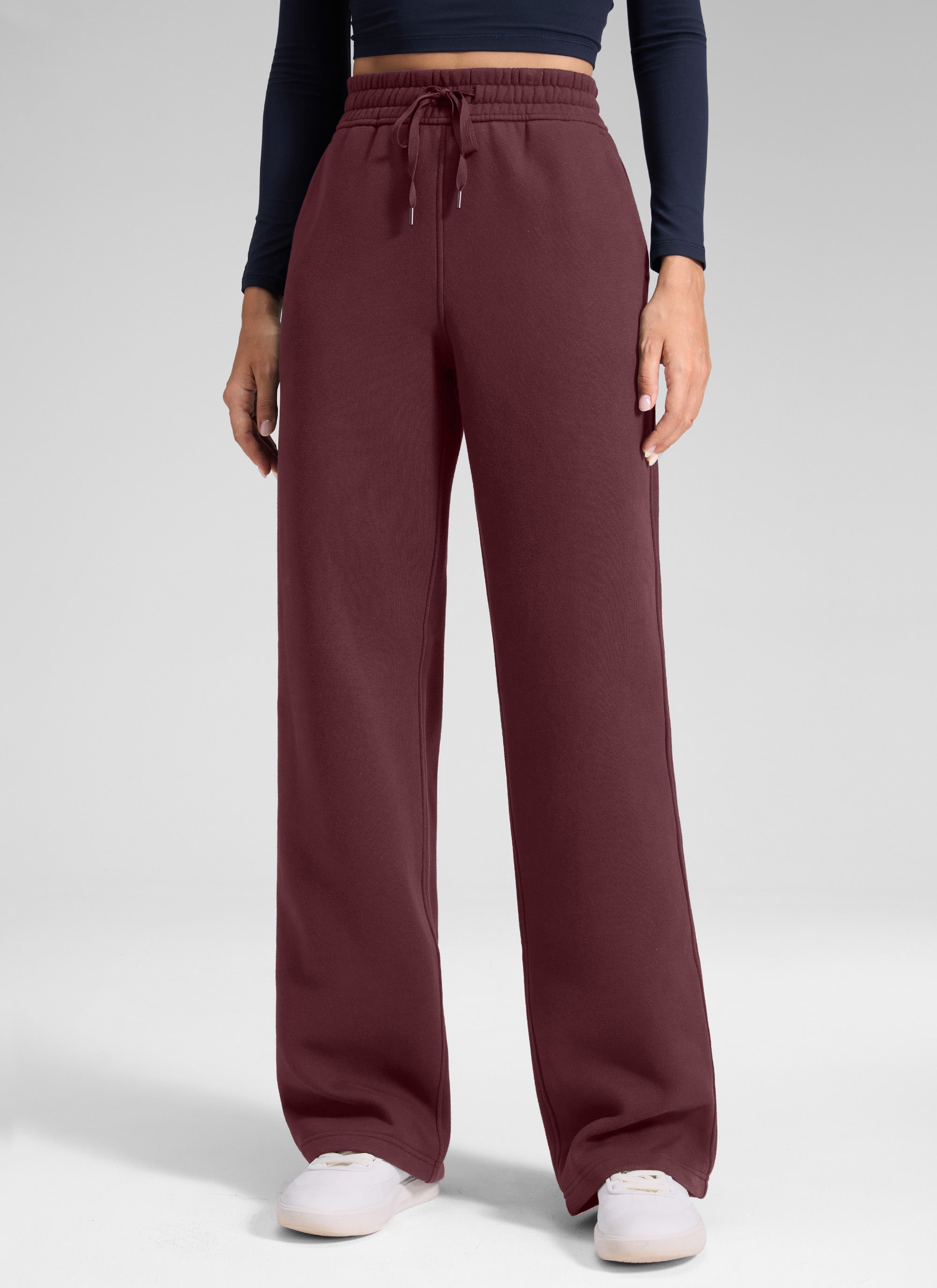 Pantalón recto casual de felpa de algodón para mujer CRZ YOGA 32 pulg. Rojo oscuro 2