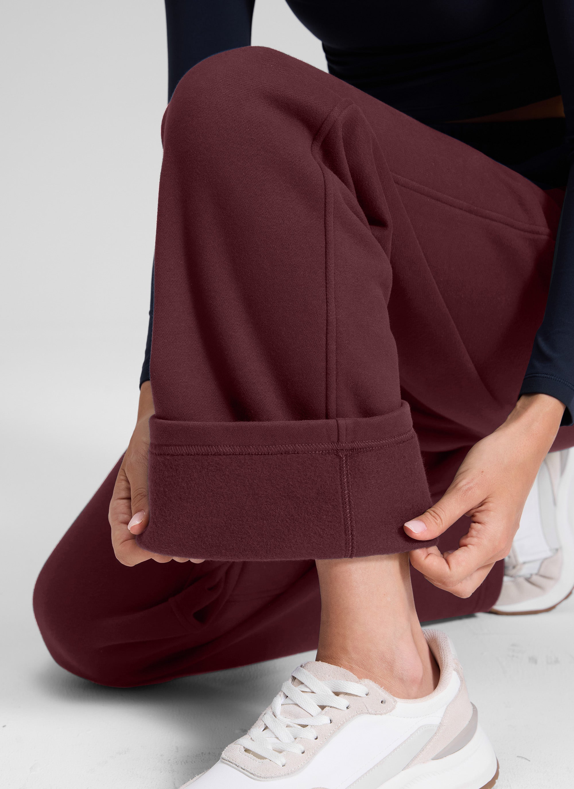 Pantalón recto casual de felpa de algodón para mujer CRZ YOGA 32 pulg. Rojo oscuro 2