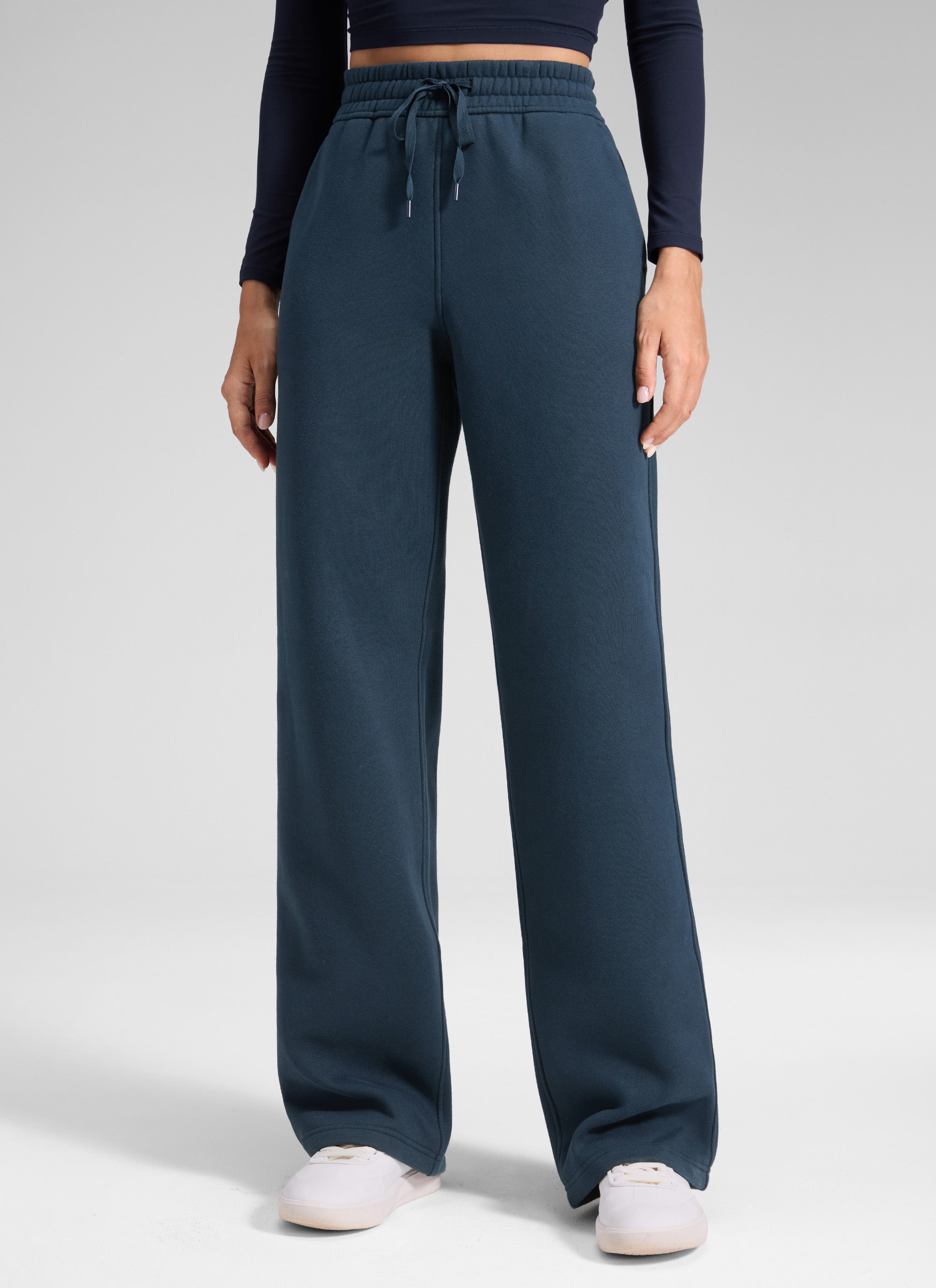 Pantalón recto casual de felpa de algodón para mujer CRZ YOGA 32 pulg. Azul tinta