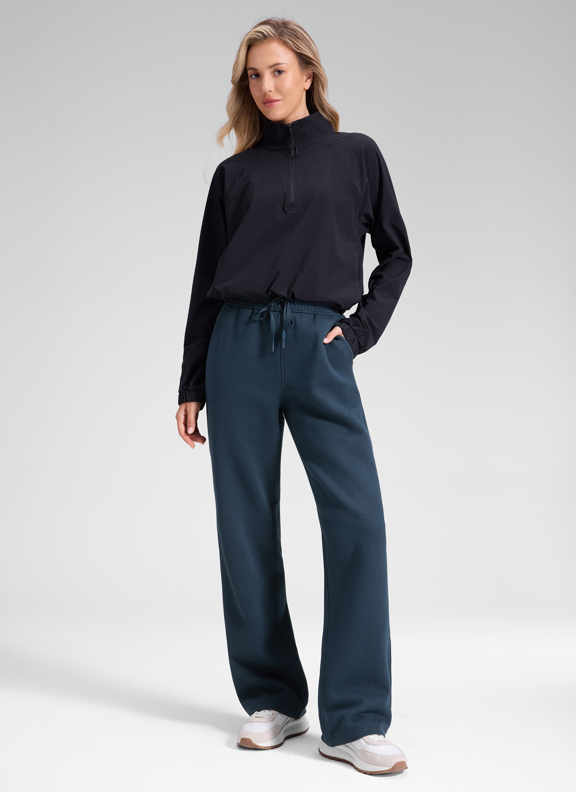 Pantalón recto casual de felpa de algodón para mujer CRZ YOGA 32 pulg. Azul tinta