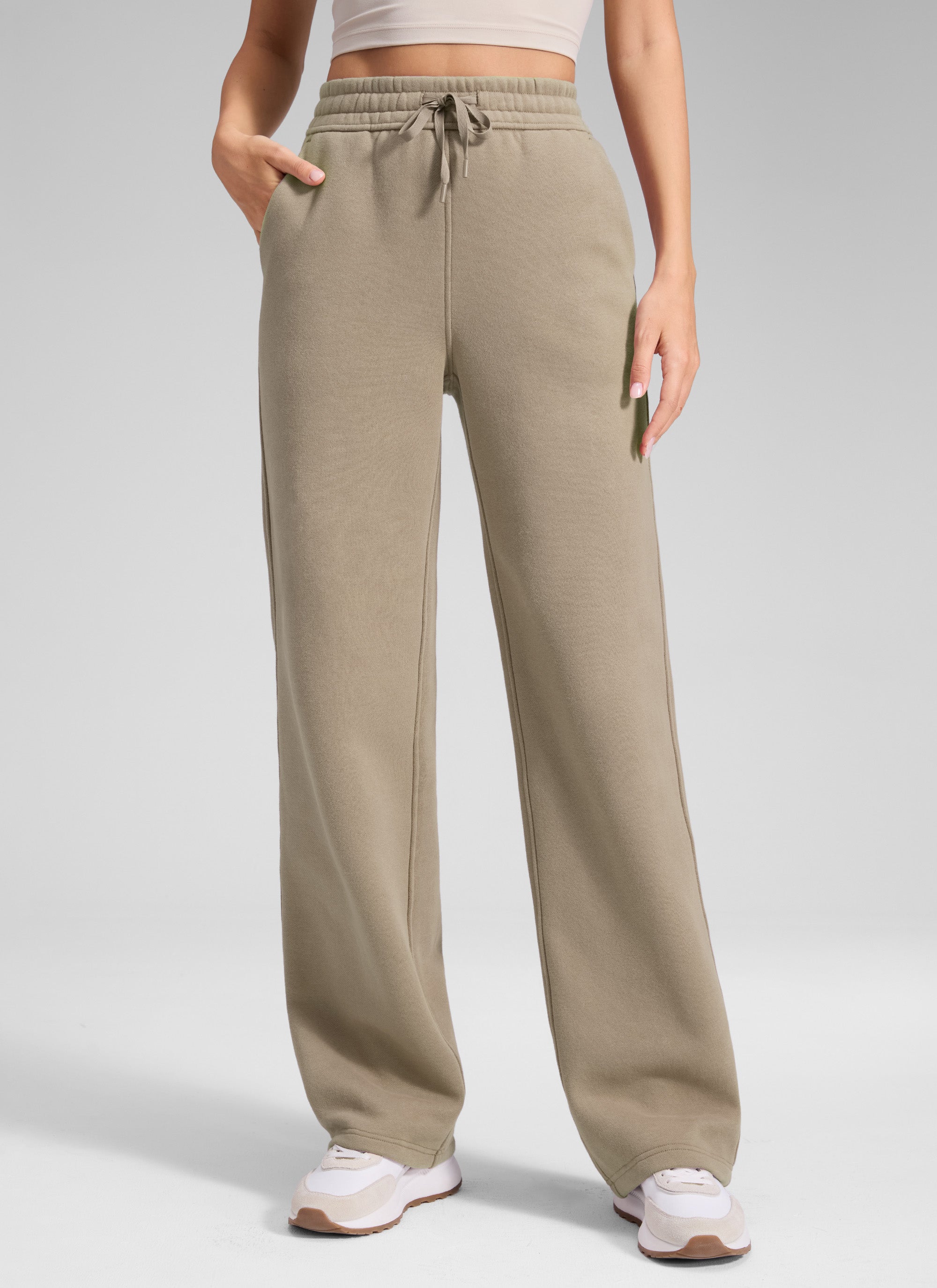 Pantalón recto casual de felpa de algodón para mujer CRZ YOGA 32 pulg. Roble