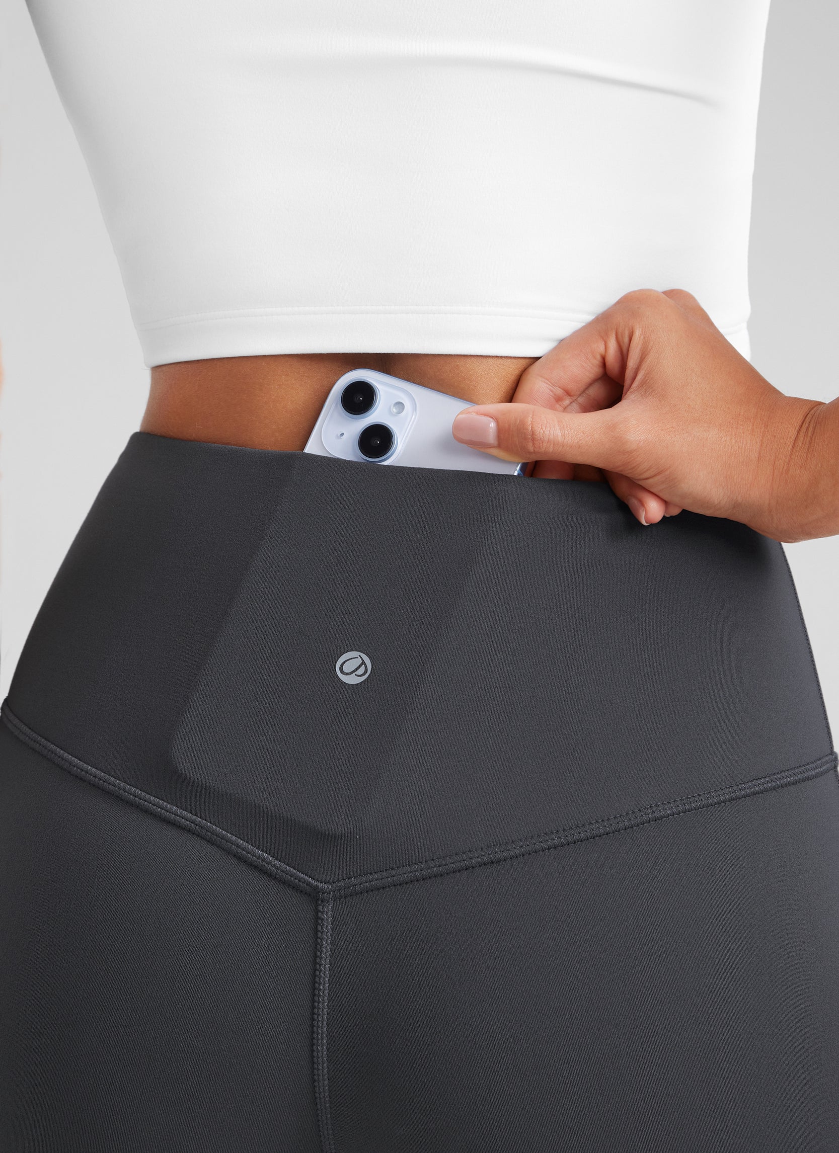 CRZ YOGA Leggings mini acampanados con bolsillos para mujer Gris misterioso