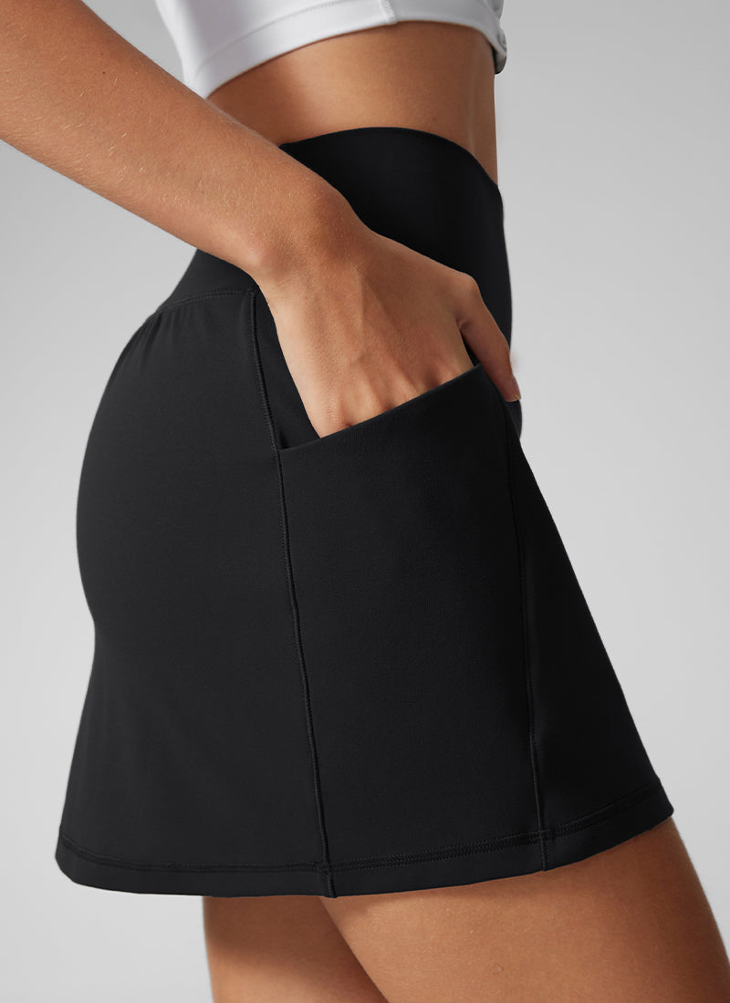 CRZ YOGA Falda A-Line Butterlift para Mujeres con Bolsillos Laterales Negro