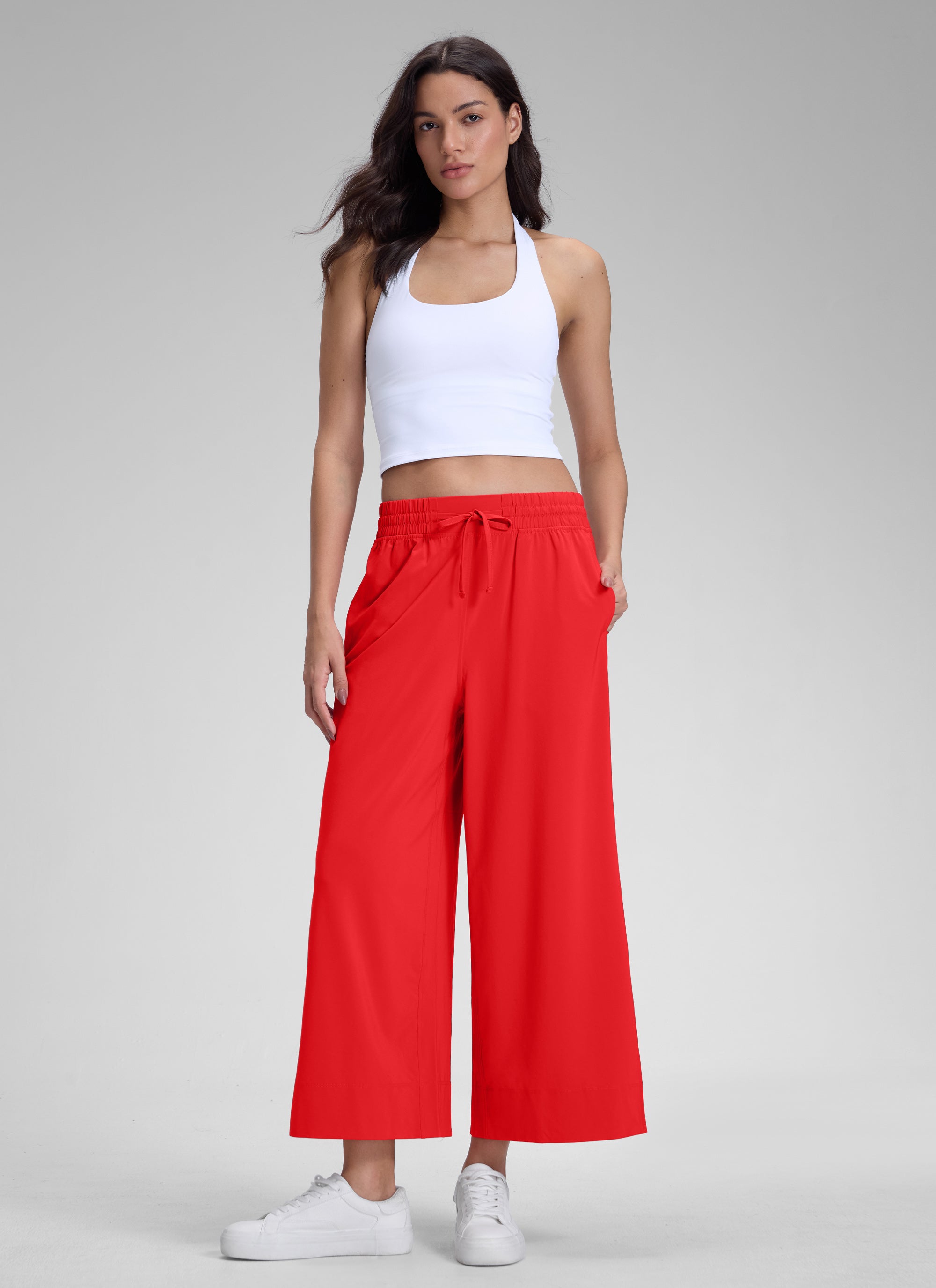 CRZ YOGA Feathery Fit Suave Pantalones de Pierna Ancha para Mujer Rojo Profundo @model_info:J