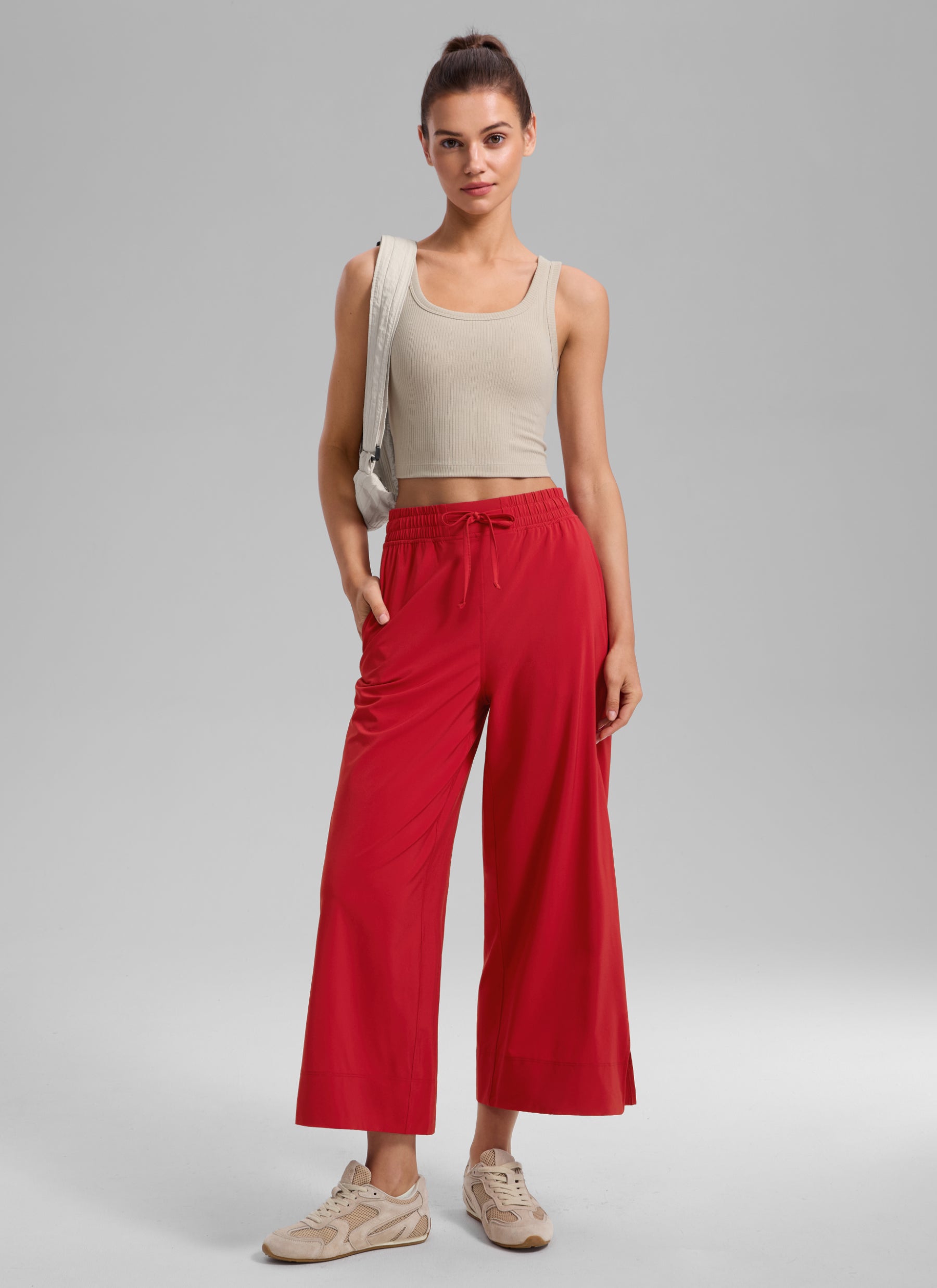 CRZ YOGA Feathery Fit Suave Pantalones de Pierna Ancha para Mujer Rojo Rubí @model_info:G