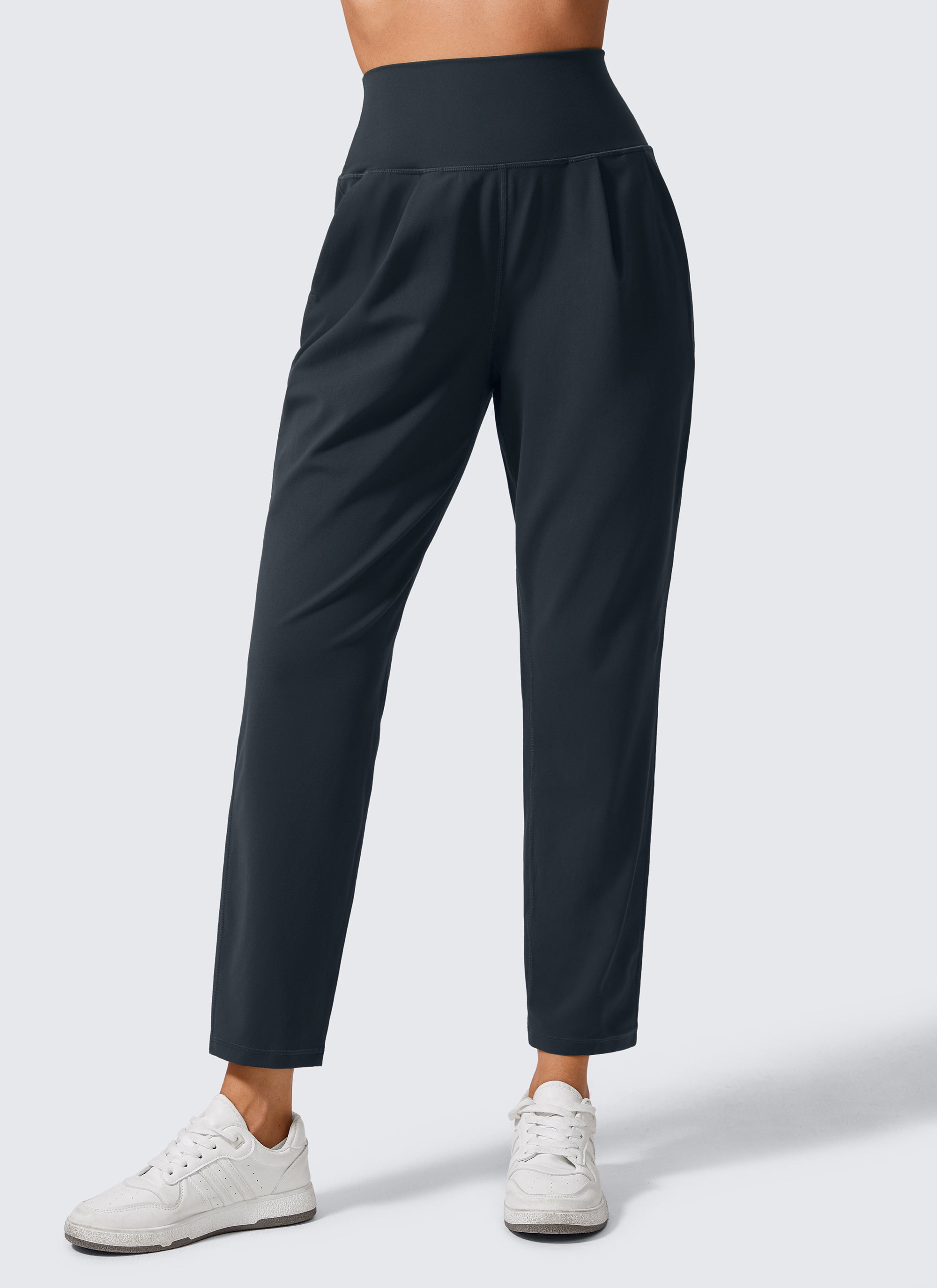 CRZ YOGA Butterlift Mujer Pantalones Casuales de Cintura Alta Pliegues True Navy