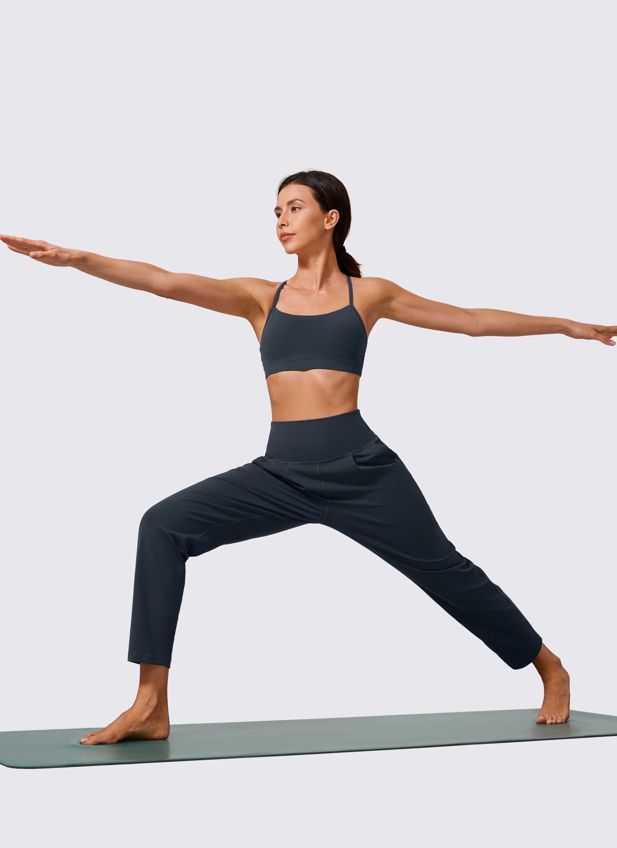 CRZ YOGA Butterlift Mujer Pantalones Casuales de Cintura Alta Pliegues True Navy