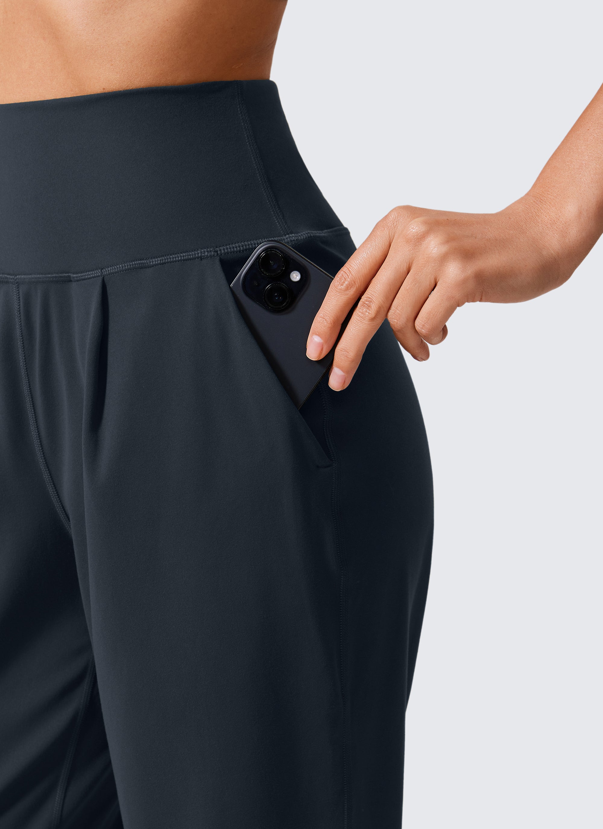 CRZ YOGA Butterlift Mujer Pantalones Casuales de Cintura Alta Pliegues True Navy