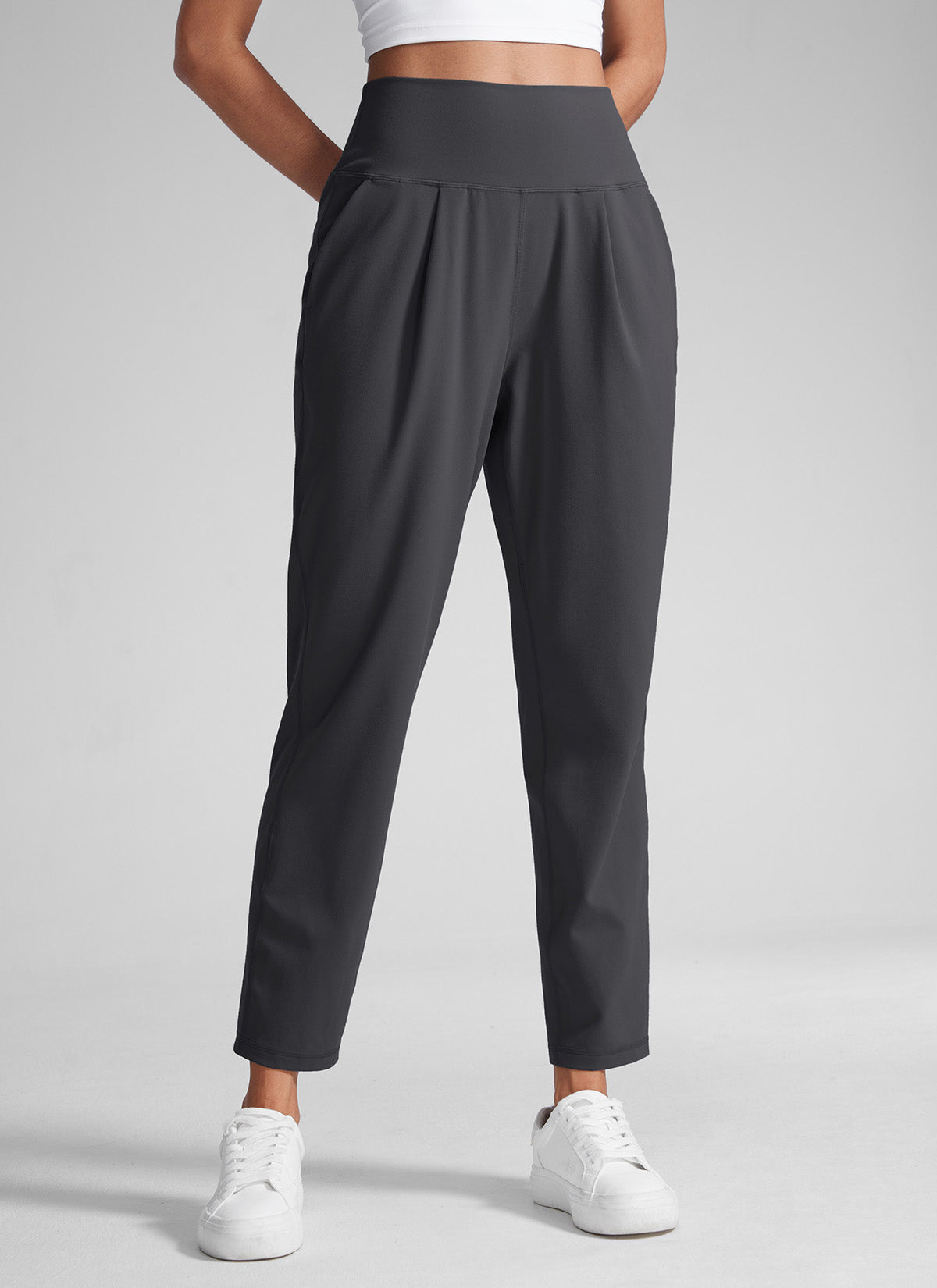 CRZ YOGA Butterlift Mujer Pantalones Casuales de Cintura Alta Pliegues Gris misterioso