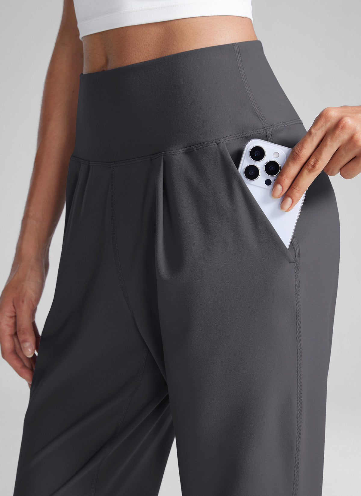 CRZ YOGA Butterlift Mujer Pantalones Casuales de Cintura Alta Pliegues Gris misterioso
