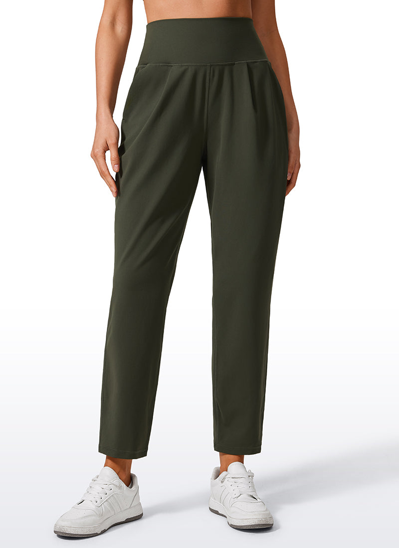 CRZ YOGA Butterlift Mujer Pantalones Casuales de Cintura Alta Pliegues Verde Oliva