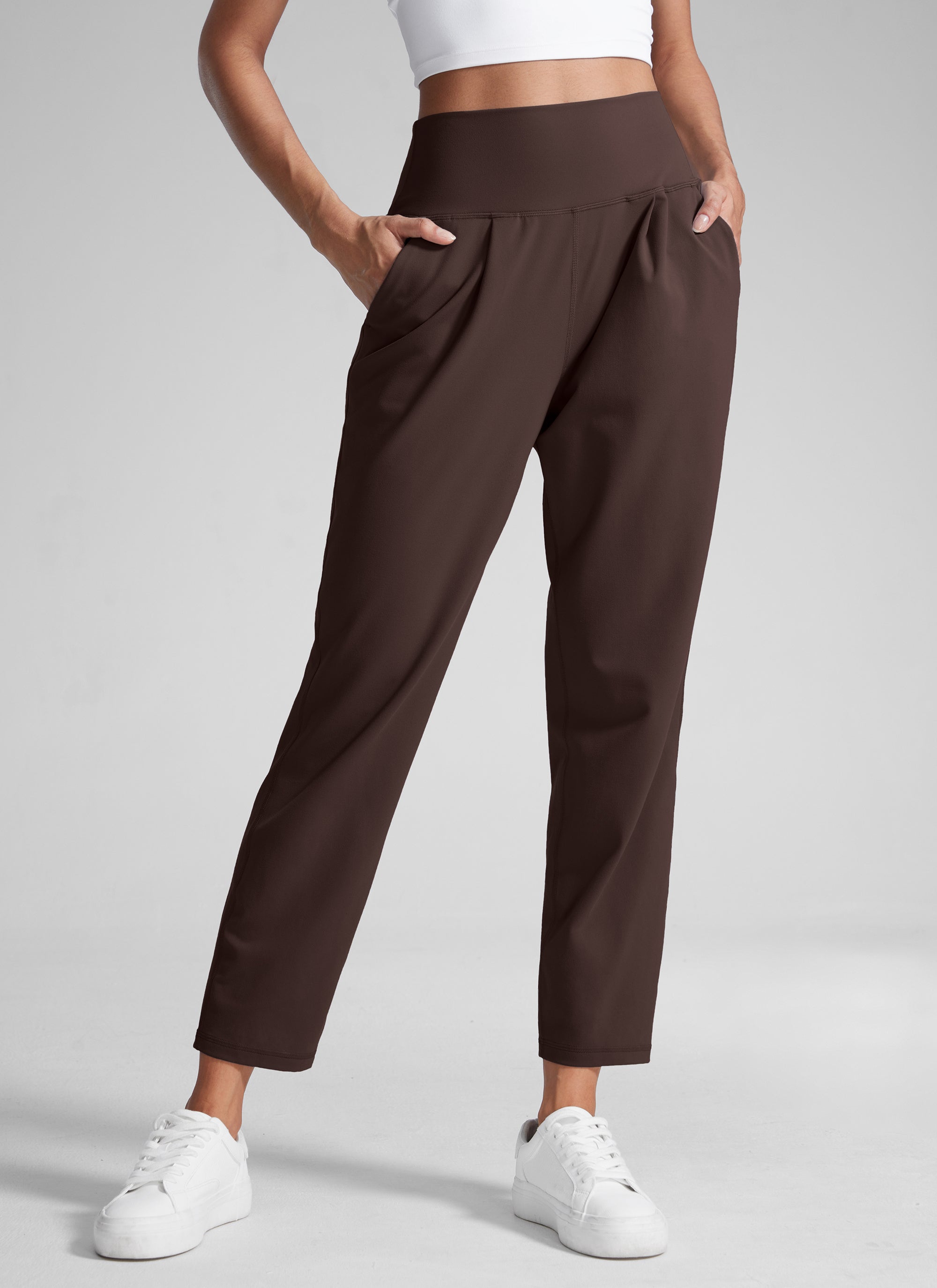 CRZ YOGA Butterlift Mujer Pantalones Casuales de Cintura Alta Pliegues Marrón Fudge Caliente