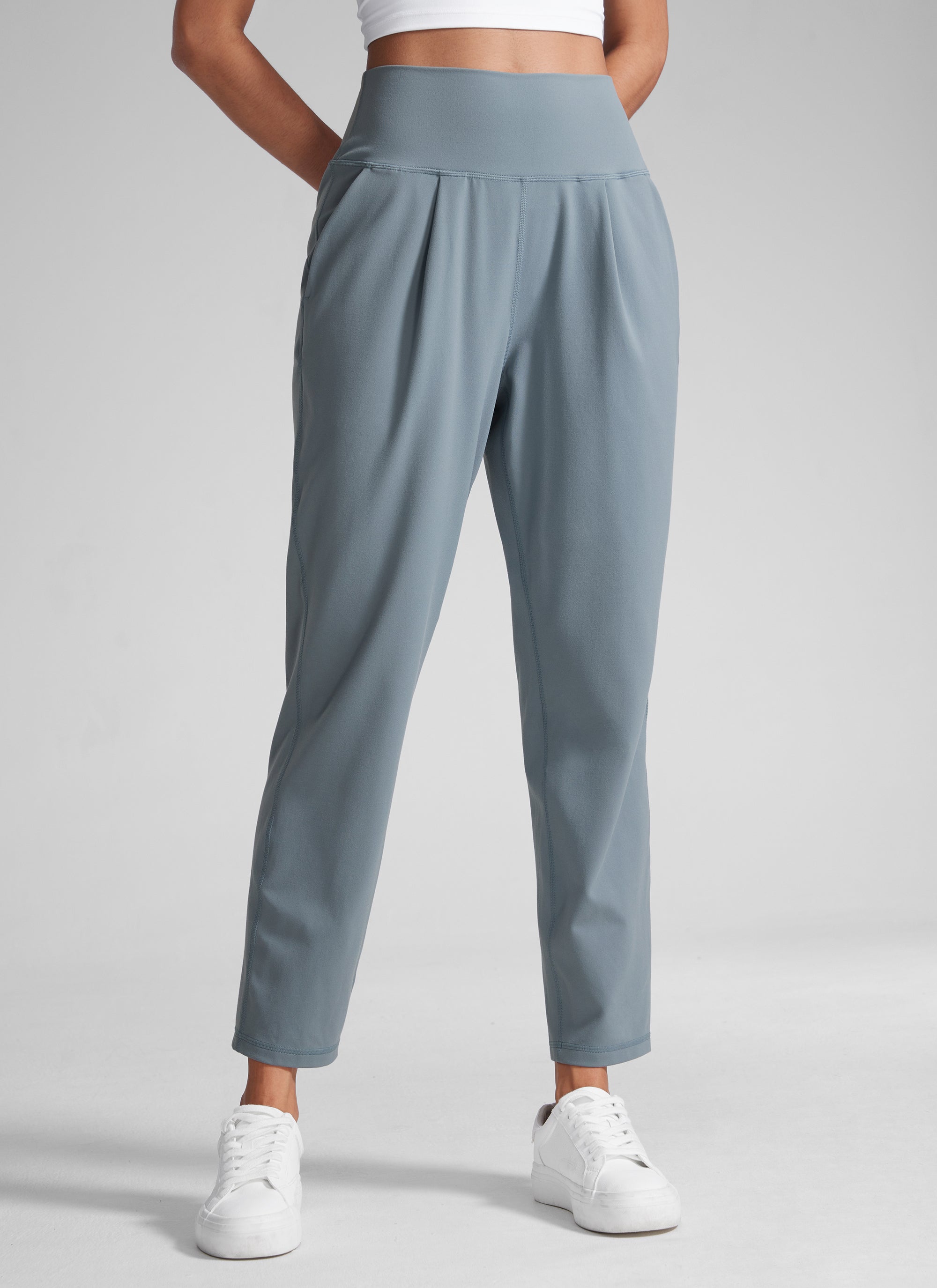 CRZ YOGA Butterlift Mujer Pantalones Casuales de Cintura Alta Pliegues Azul Belga