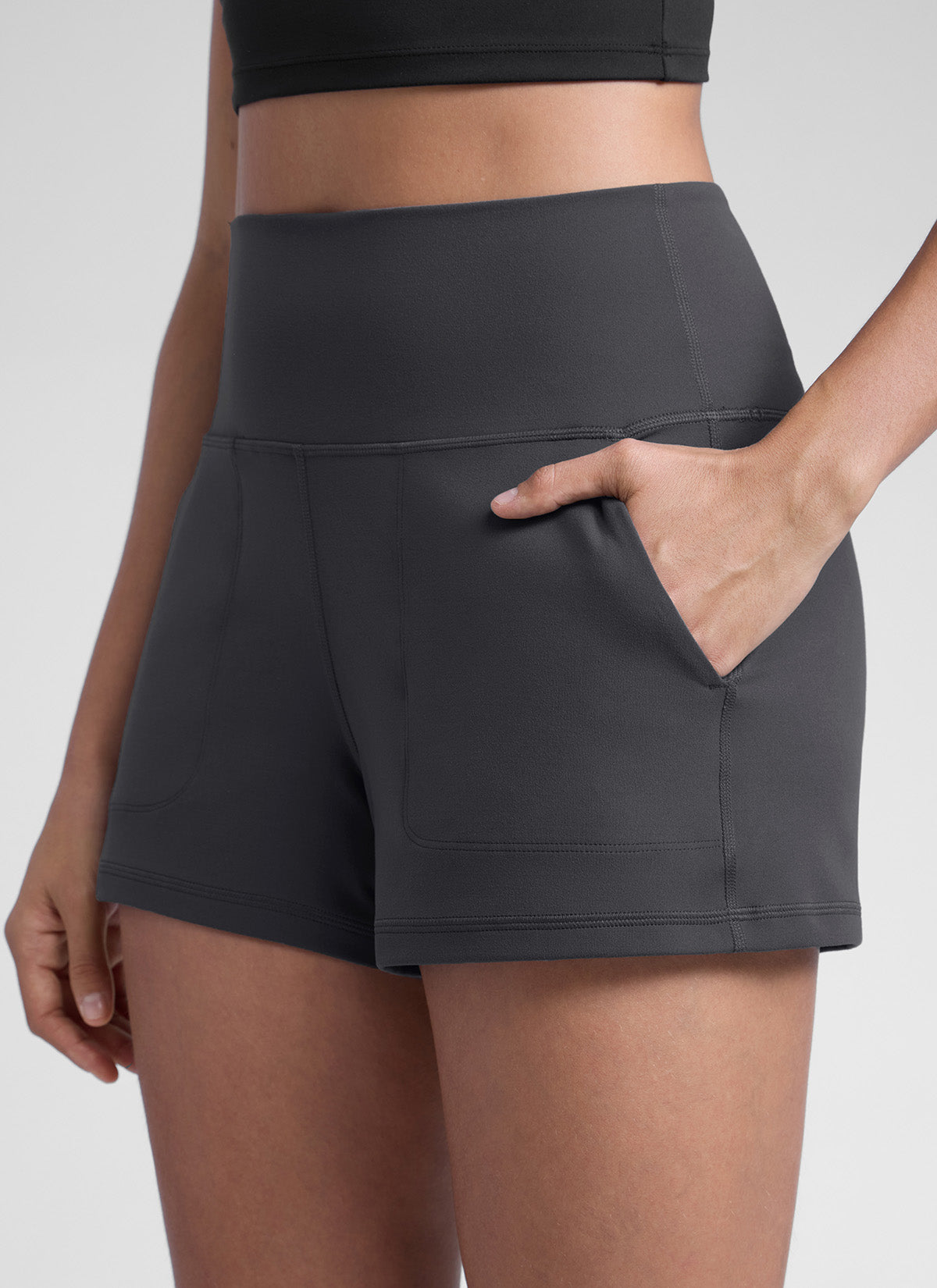 CRZ YOGA Pantalones Cortos Butterlift con Bolsillos para Mujer Gris misterioso