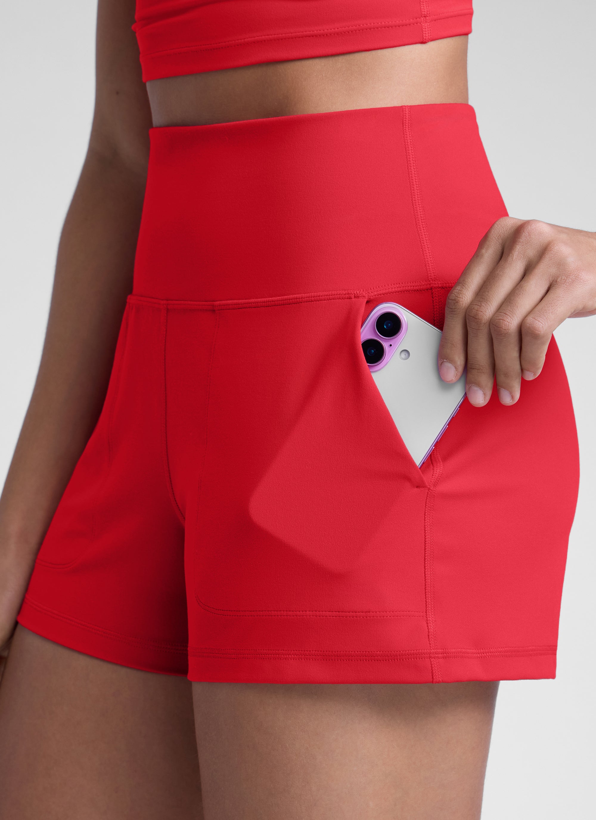 CRZ YOGA Pantalones Cortos Butterlift con Bolsillos para Mujer Rojo Aurora