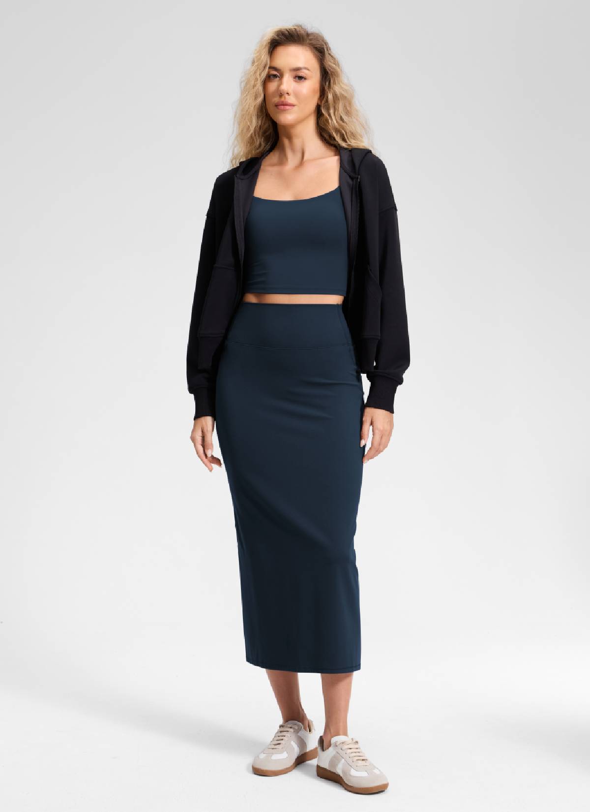 CRZ YOGA para Mujeres Falda Larga Ajustada con Abertura Posterior True Navy
