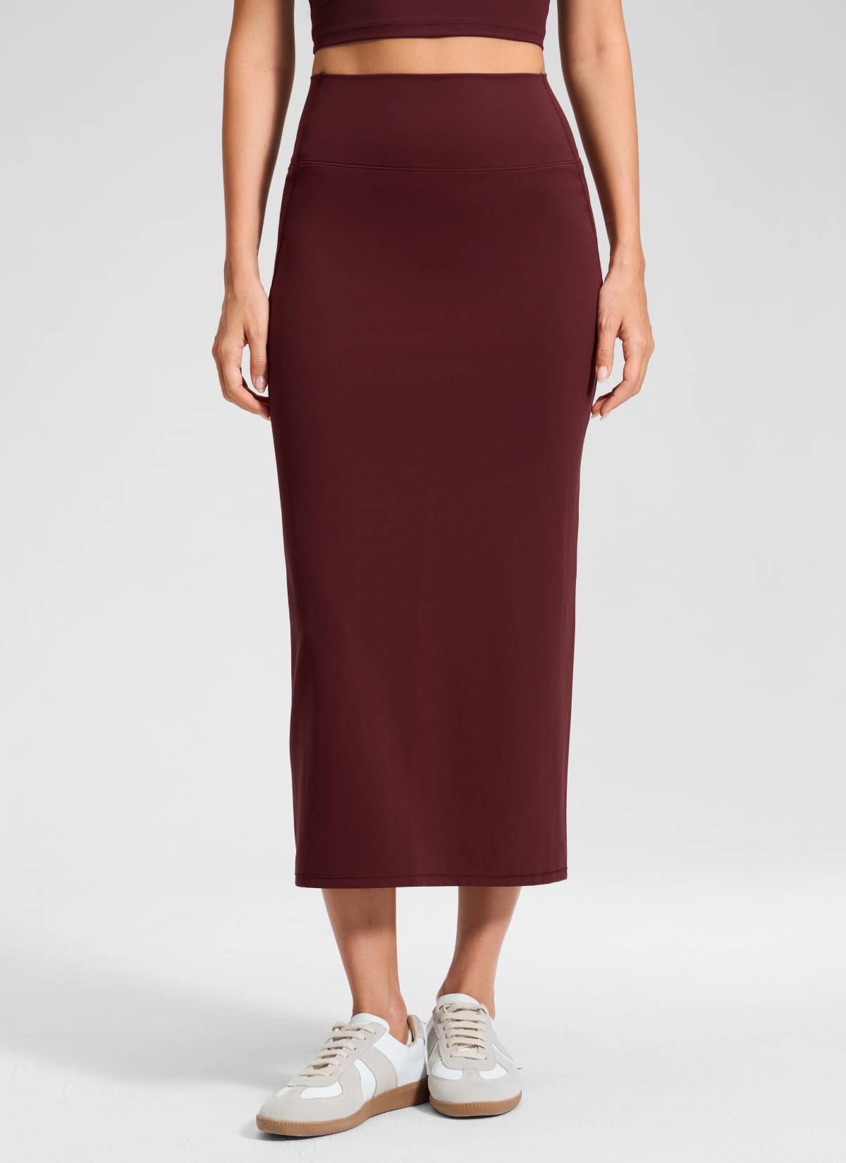 CRZ YOGA para Mujeres Falda Larga Ajustada con Abertura Posterior Merlot Rojo