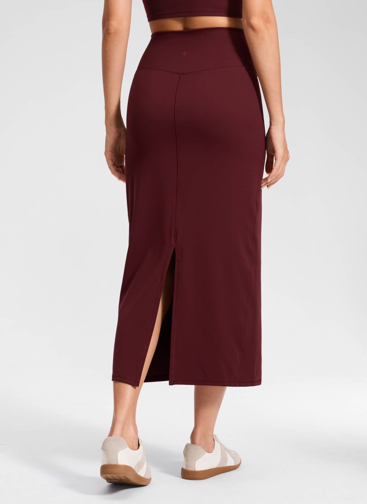 CRZ YOGA para Mujeres Falda Larga Ajustada con Abertura Posterior Merlot Rojo