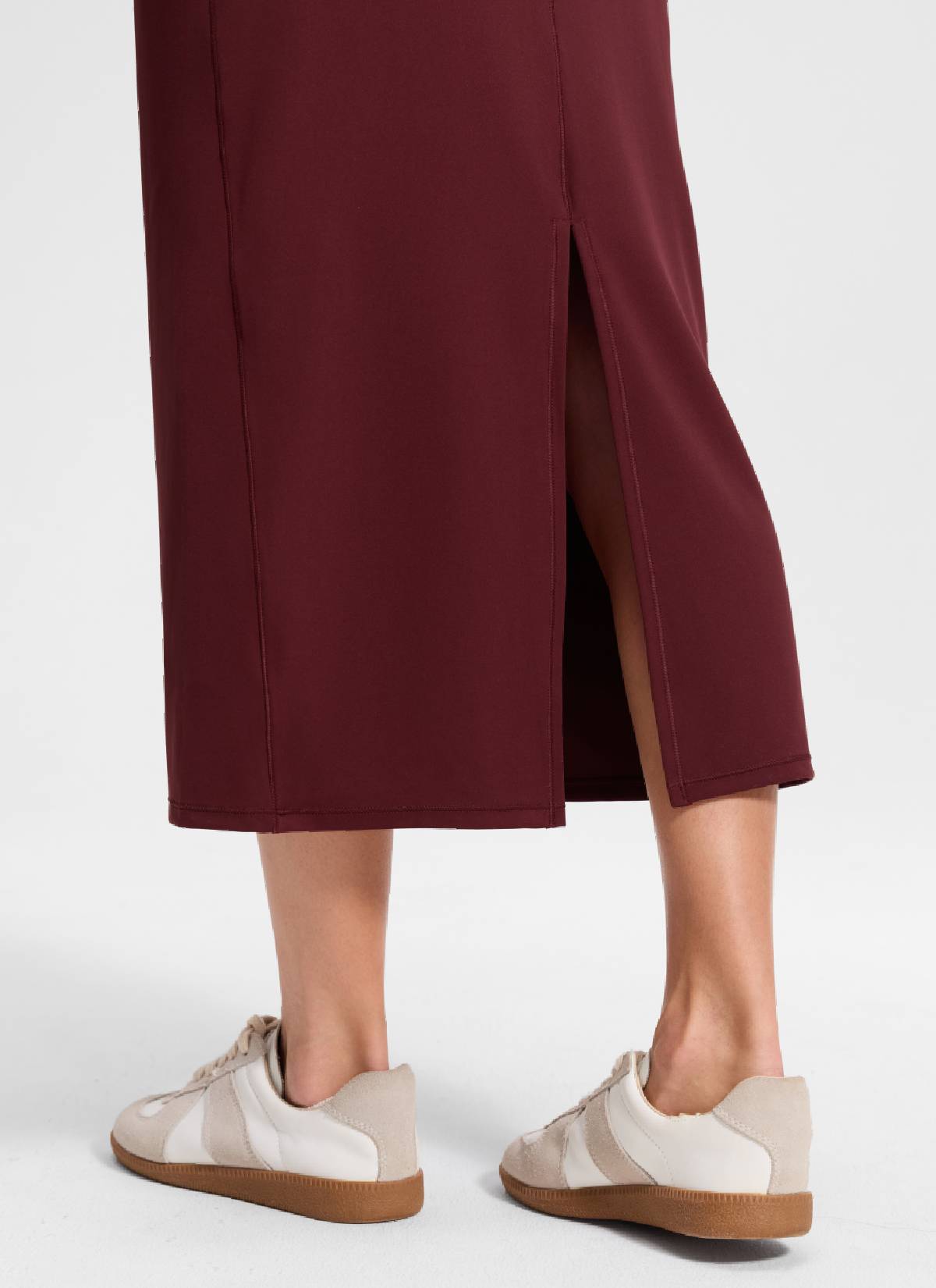 CRZ YOGA para Mujeres Falda Larga Ajustada con Abertura Posterior Merlot Rojo