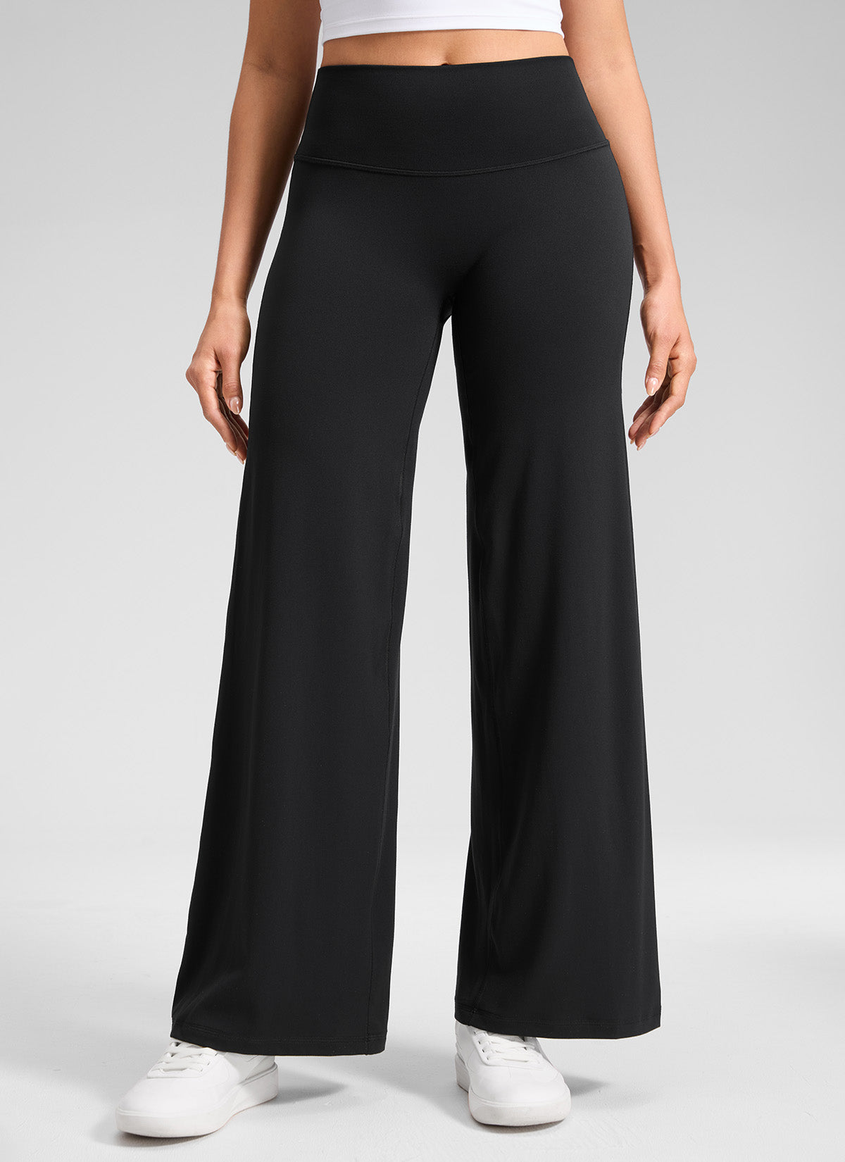 CRZ YOGA Mujer Softretch Pantalón de Cintura Alta sin Costura Delante Negro