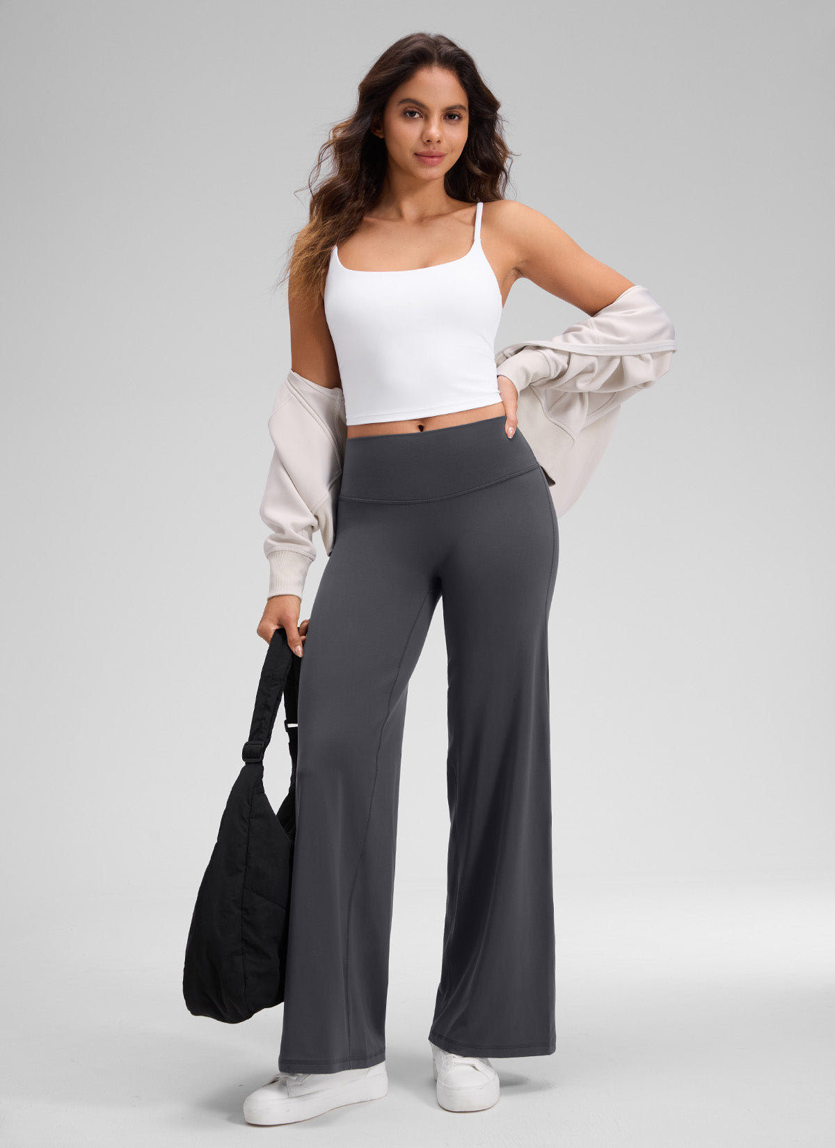 CRZ YOGA Mujer Softretch Pantalón de Cintura Alta sin Costura Delante Gris misterioso