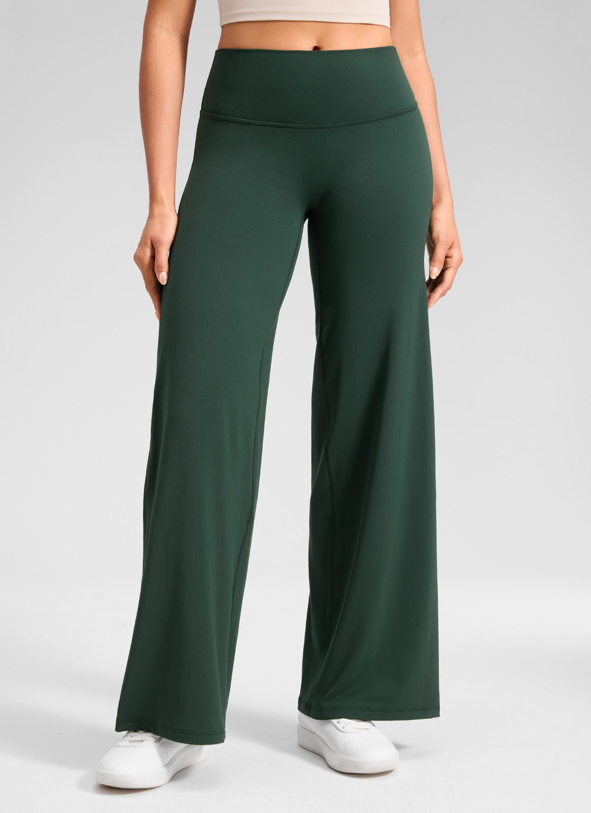 CRZ YOGA Mujer Softretch Pantalón de Cintura Alta sin Costura Delante Leyenda Verde