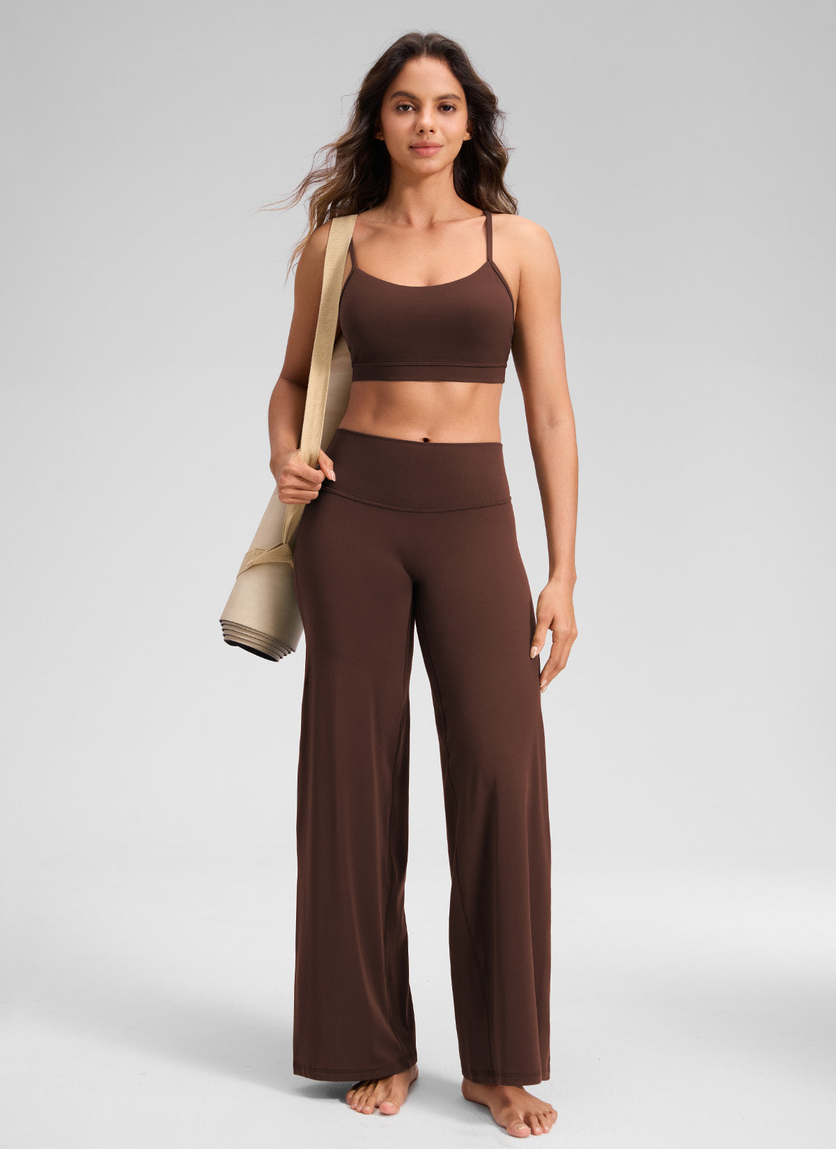 CRZ YOGA Mujer Softretch Pantalón de Cintura Alta sin Costura Delante Marrón Lava