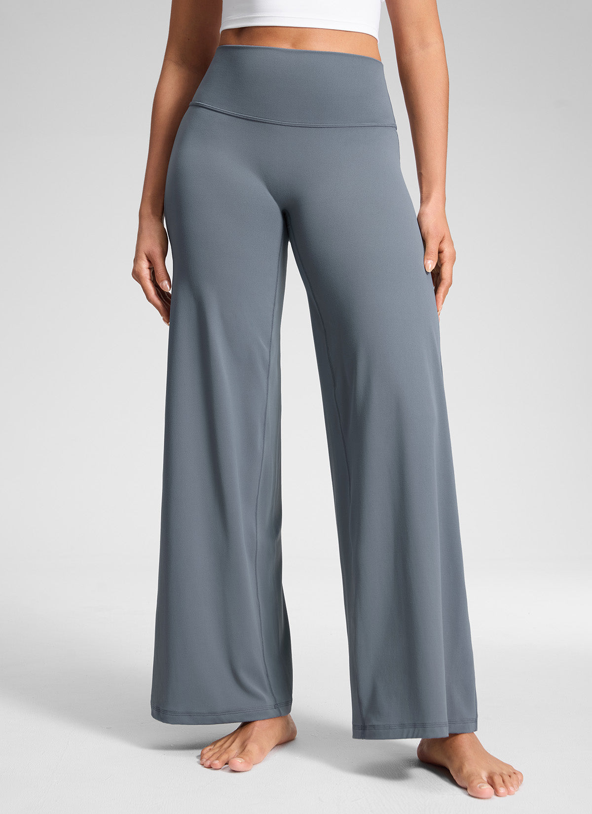 CRZ YOGA Mujer Softretch Pantalón de Cintura Alta sin Costura Delante Gris Solar