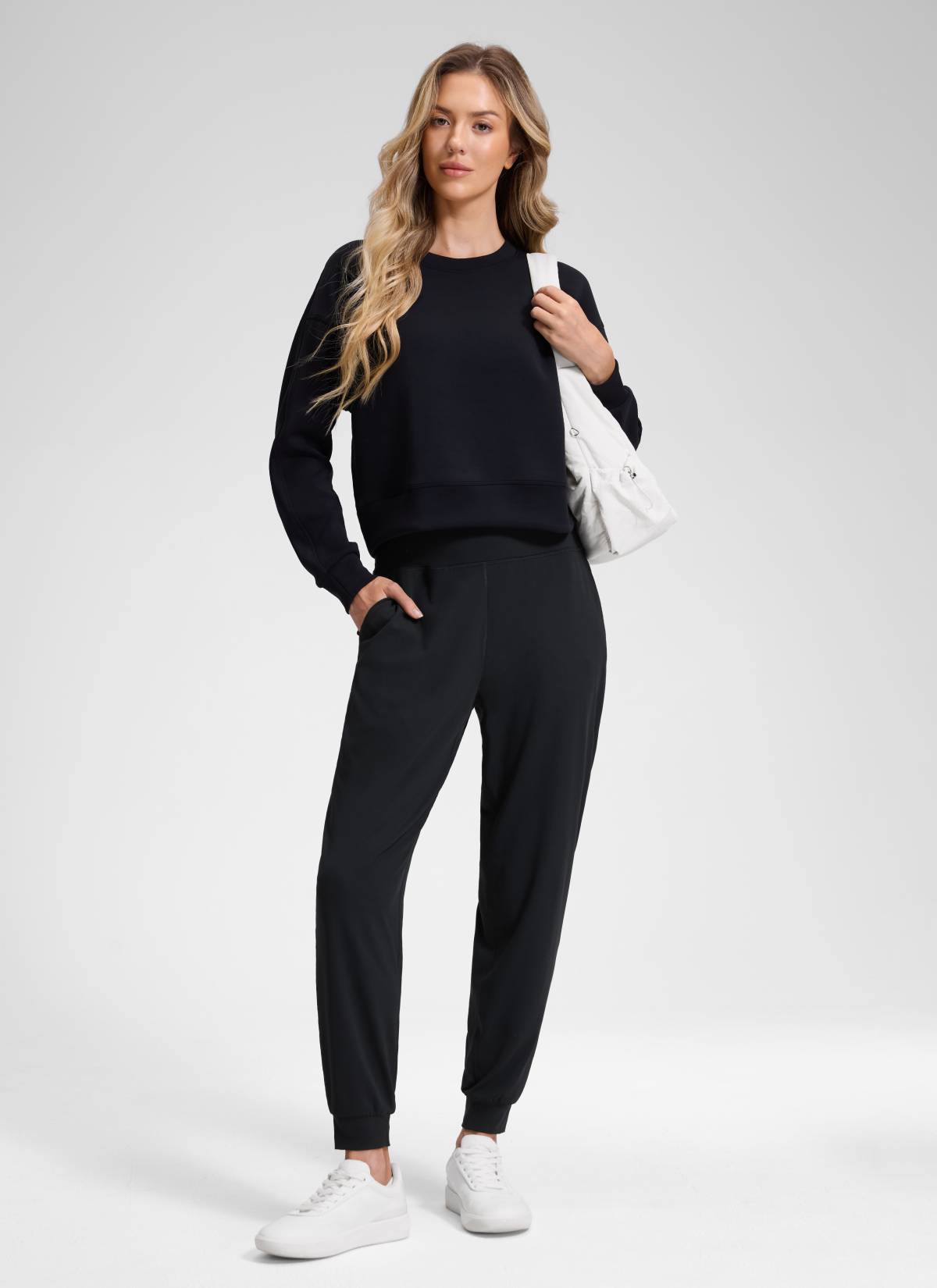 CRZ YOGA Chicas Jogger de Cintura Alta Butterluxe con Bolsillos Negro