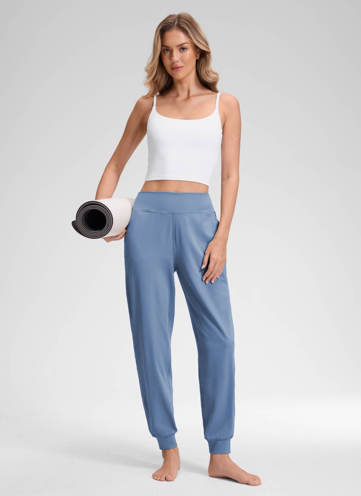 CRZ YOGA Chicas Jogger de Cintura Alta Butterluxe con Bolsillos Denim lavado
