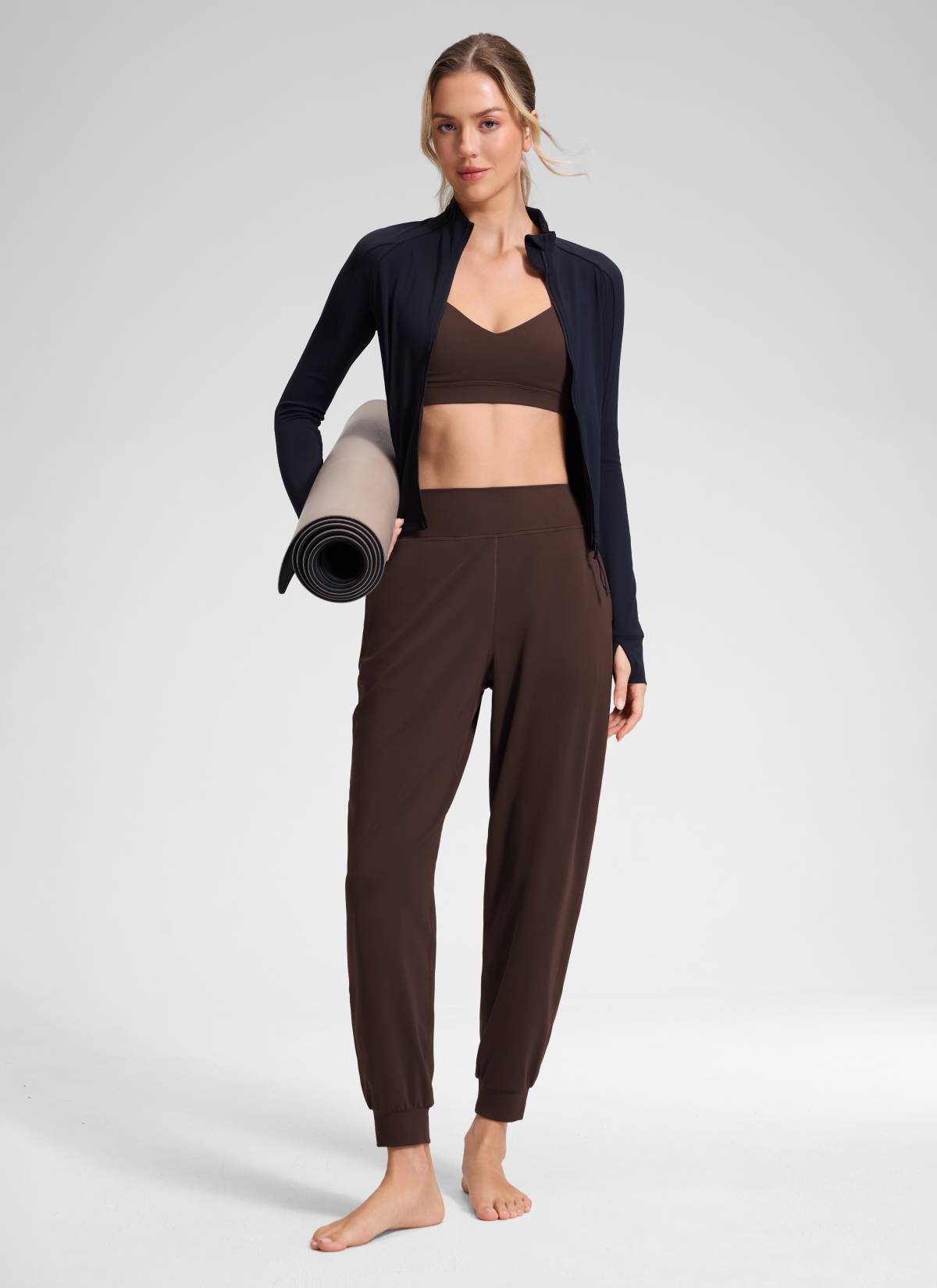 CRZ YOGA Chicas Jogger de Cintura Alta Butterluxe con Bolsillos Marrón Fudge Caliente
