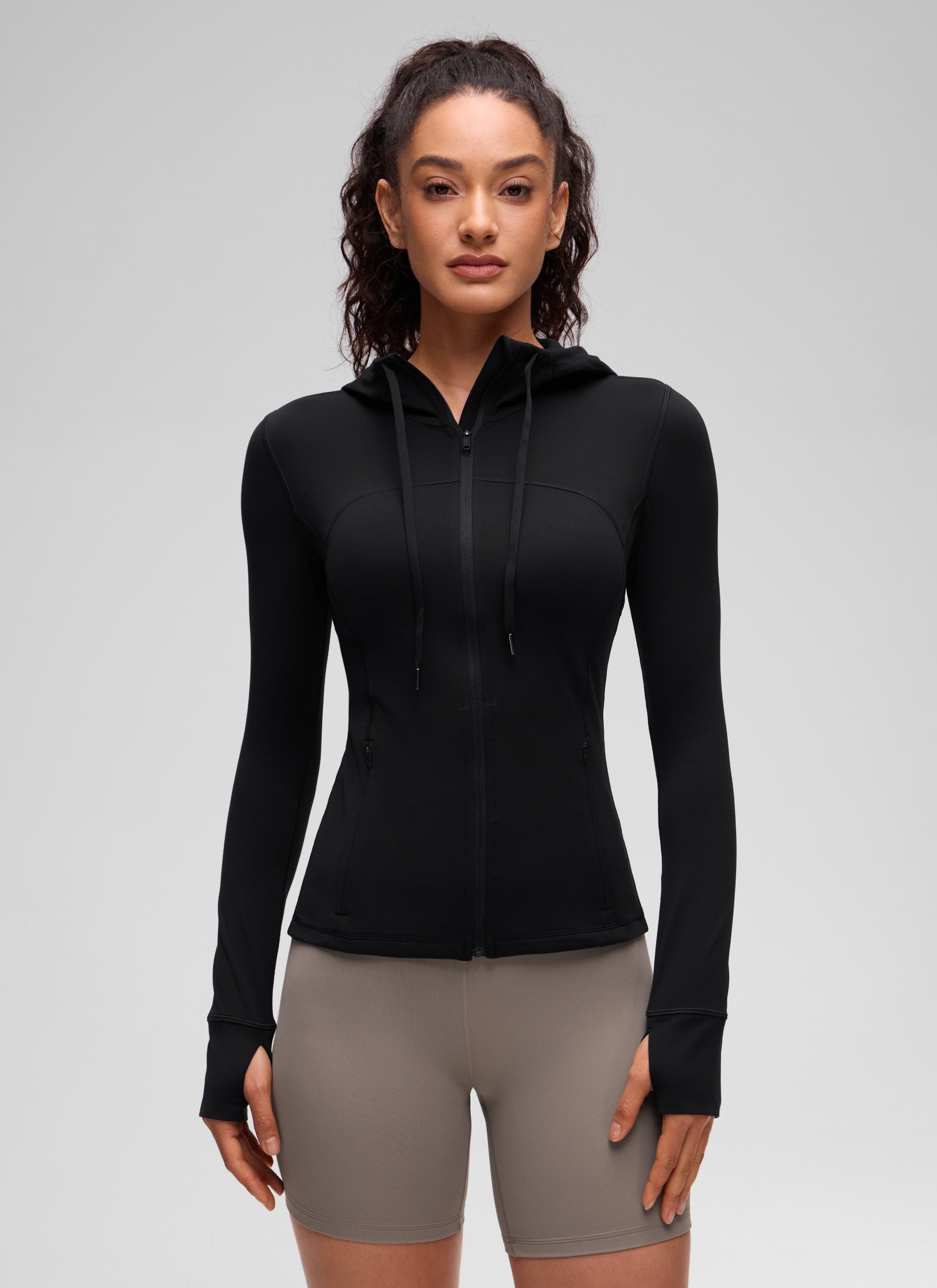 CRZ YOGA Mujer Sudadera con Capucha y Cremallera Negro