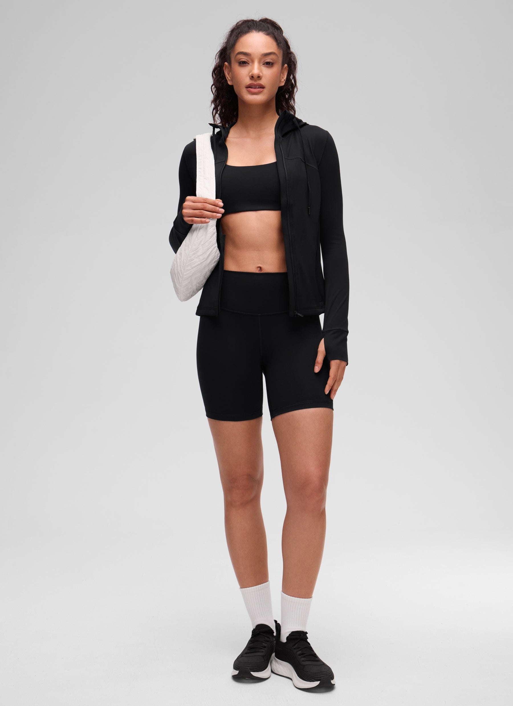 CRZ YOGA Mujer Sudadera con Capucha y Cremallera Negro