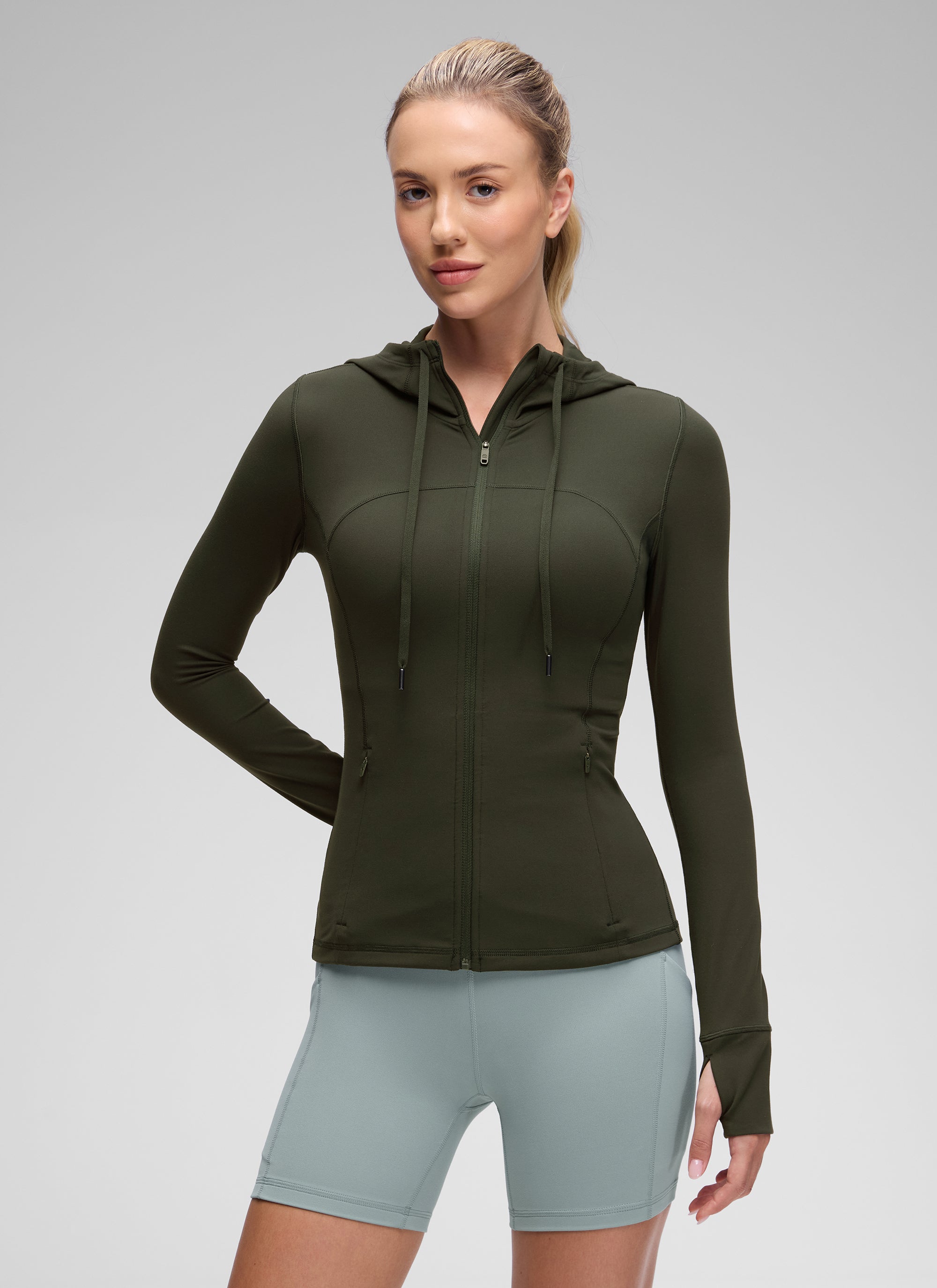 CRZ YOGA Mujer Sudadera con Capucha y Cremallera Verde Oliva