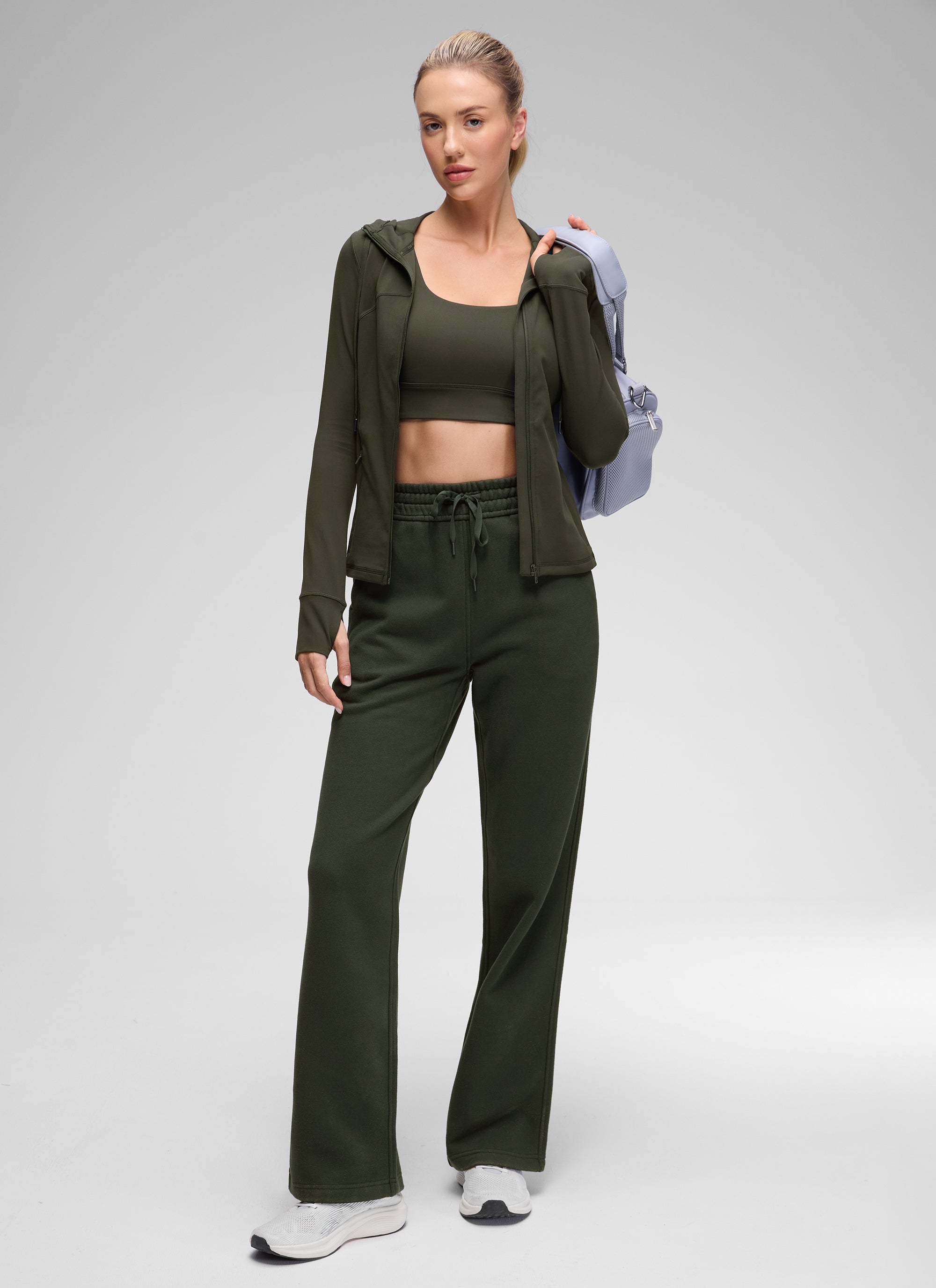 CRZ YOGA Mujer Sudadera con Capucha y Cremallera Verde Oliva