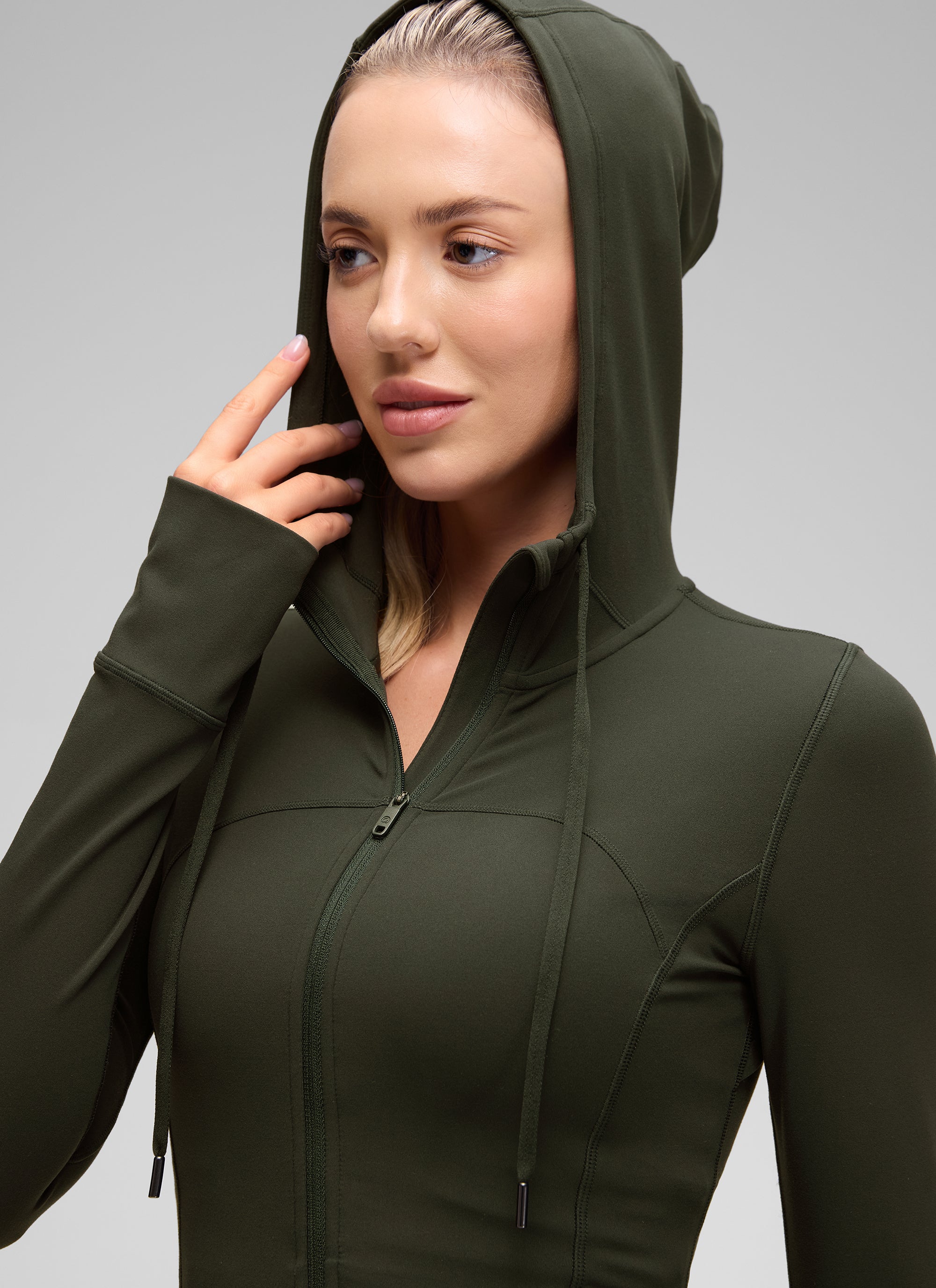 CRZ YOGA Mujer Sudadera con Capucha y Cremallera Verde Oliva